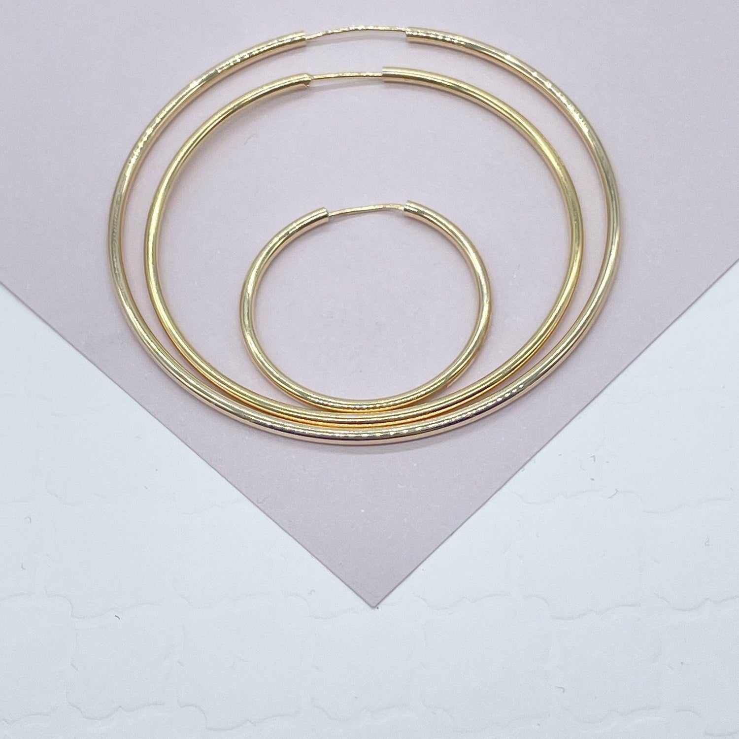 Very Light And Sturdy 18k Gold Filled Plain Thin Endless Hoop Earrings, Dainty: 63mm