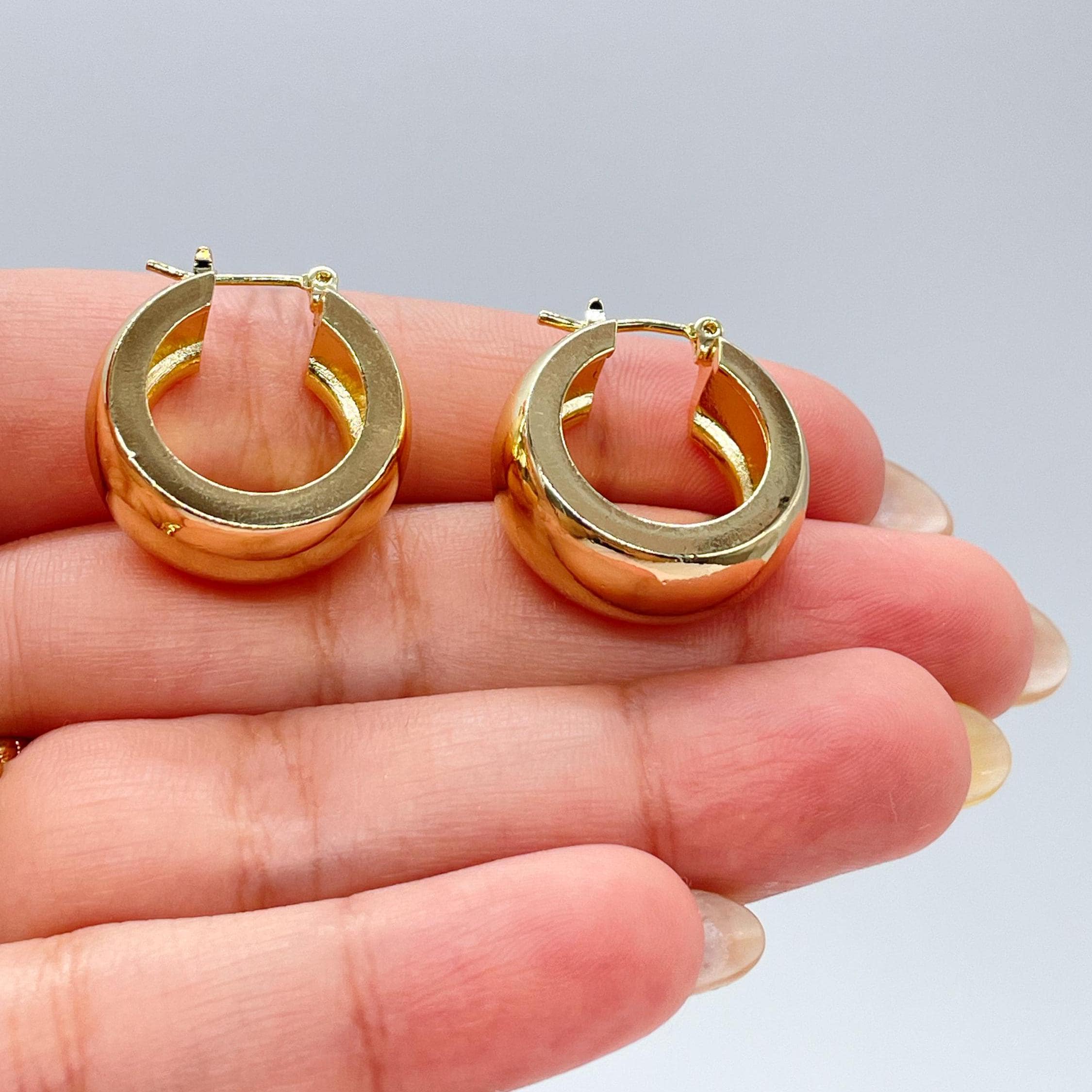 18k Gold Filled Smooth Extra Wide Sharp-edged Hoop Earring