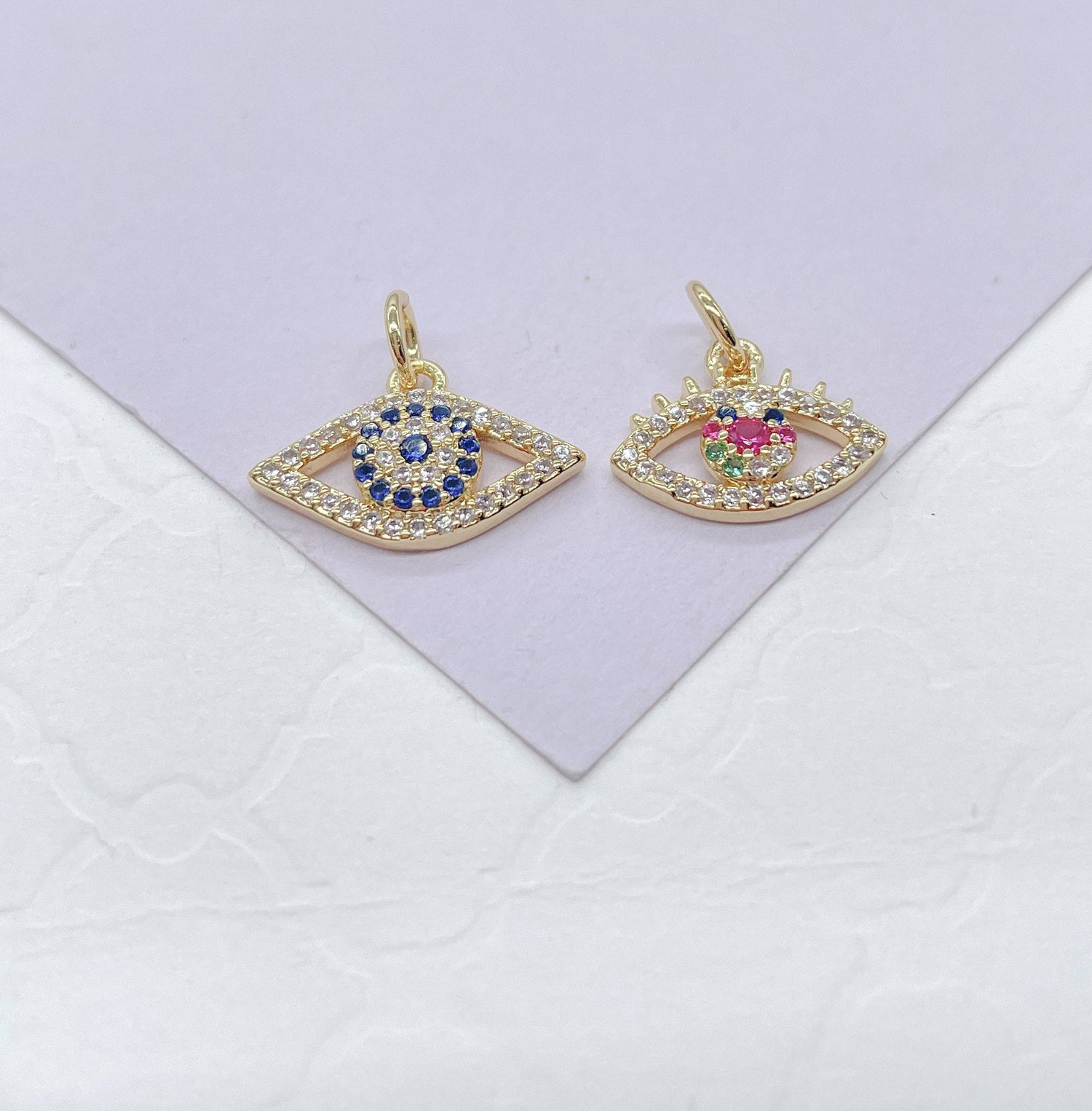 18k Gold Filled Dainty Mini CZ Evil Eye Charm, Available in 2 Styles: Classic Blue Eye