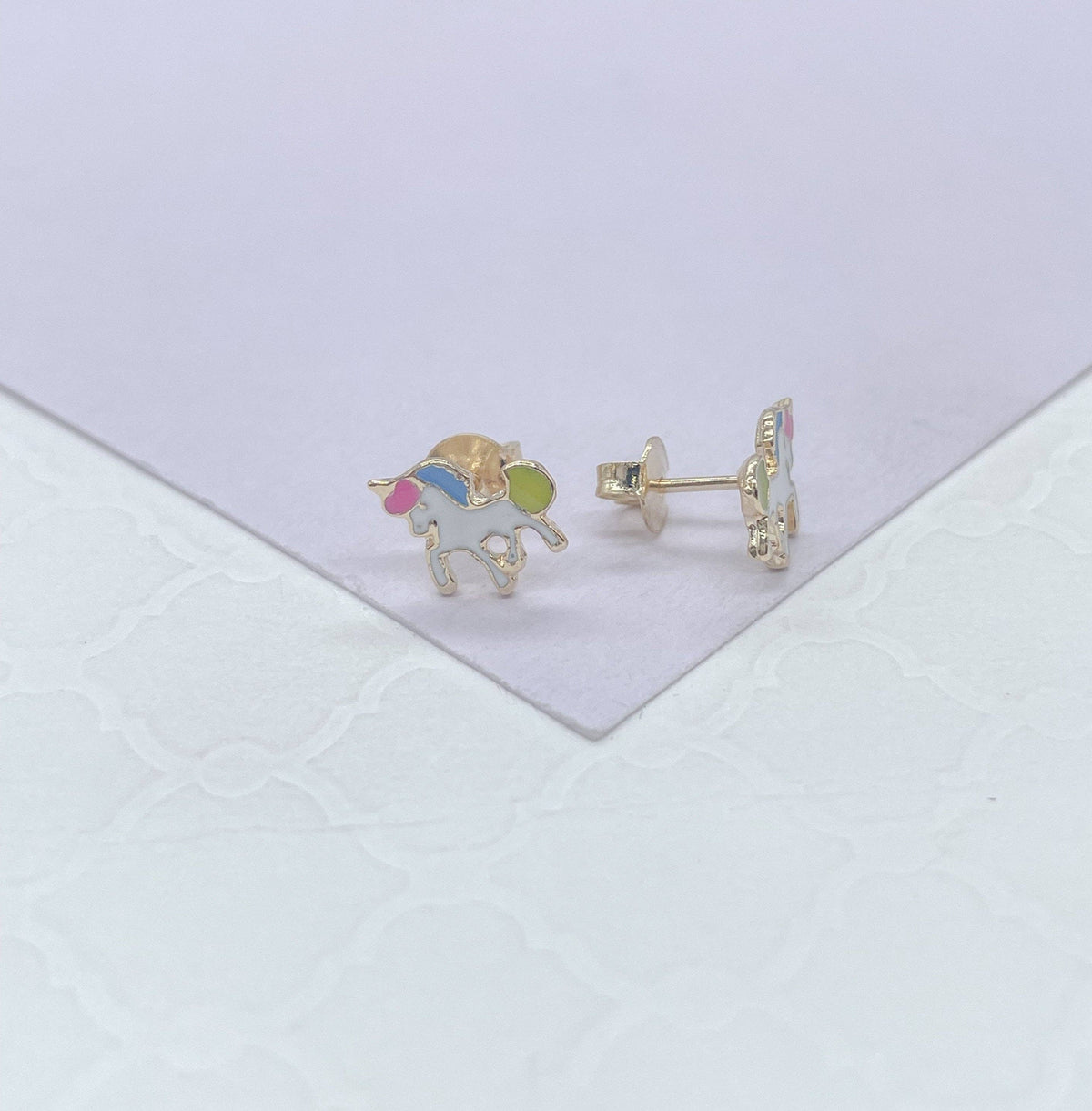 18k Gold Filled Enamel Colorful Unicorn Stud Earring, Childr