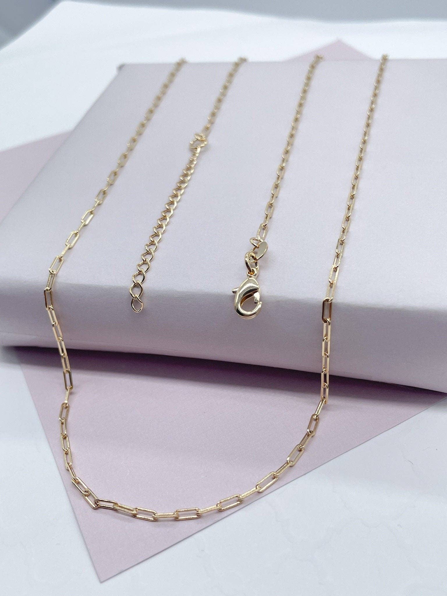 18k Gold Filled 2mm Dainty Paper Clip Chain Necklace for Who: 16