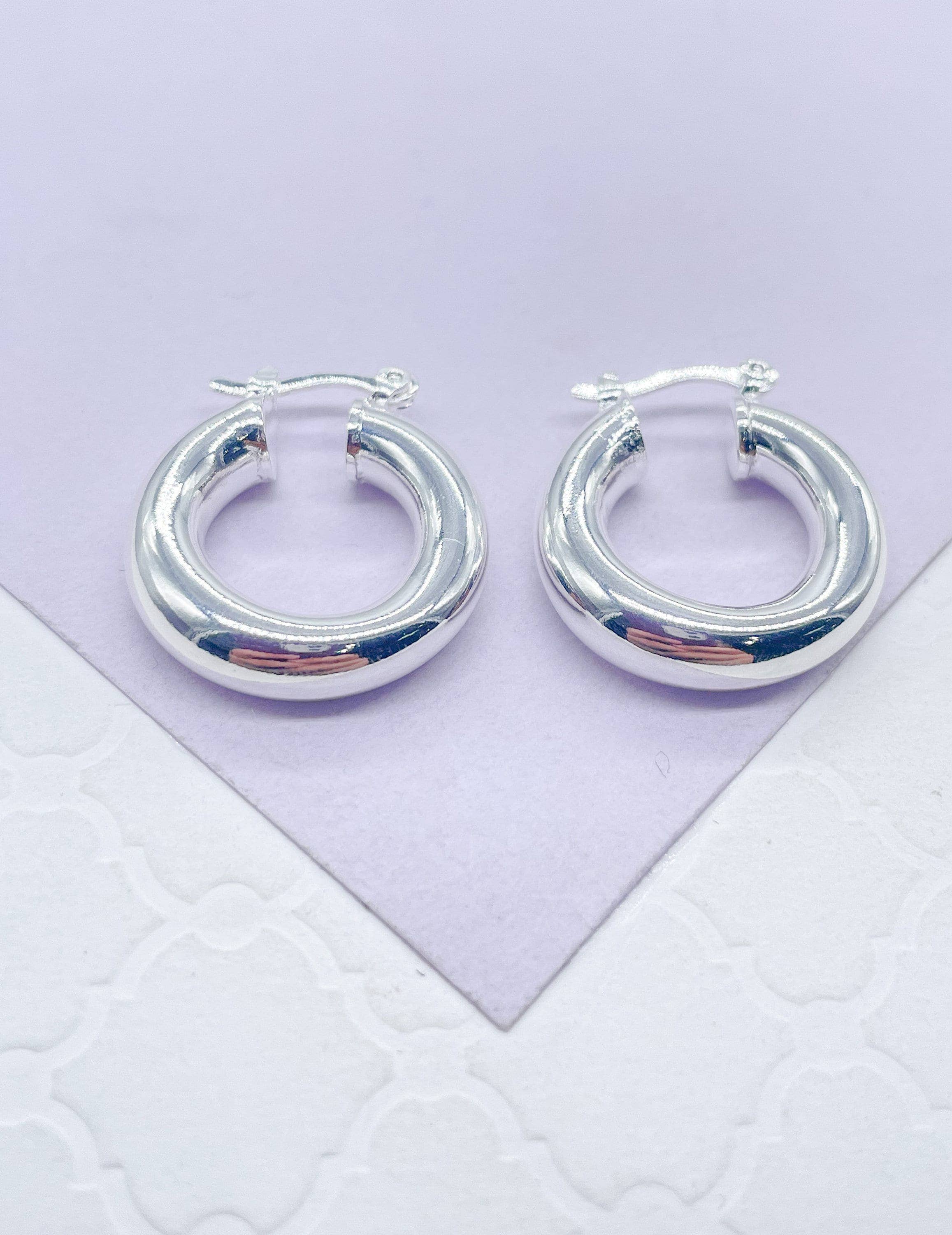 18k Gold Filled 5mm Plain Thick 25mm Small Hoops: Silver / 25mm