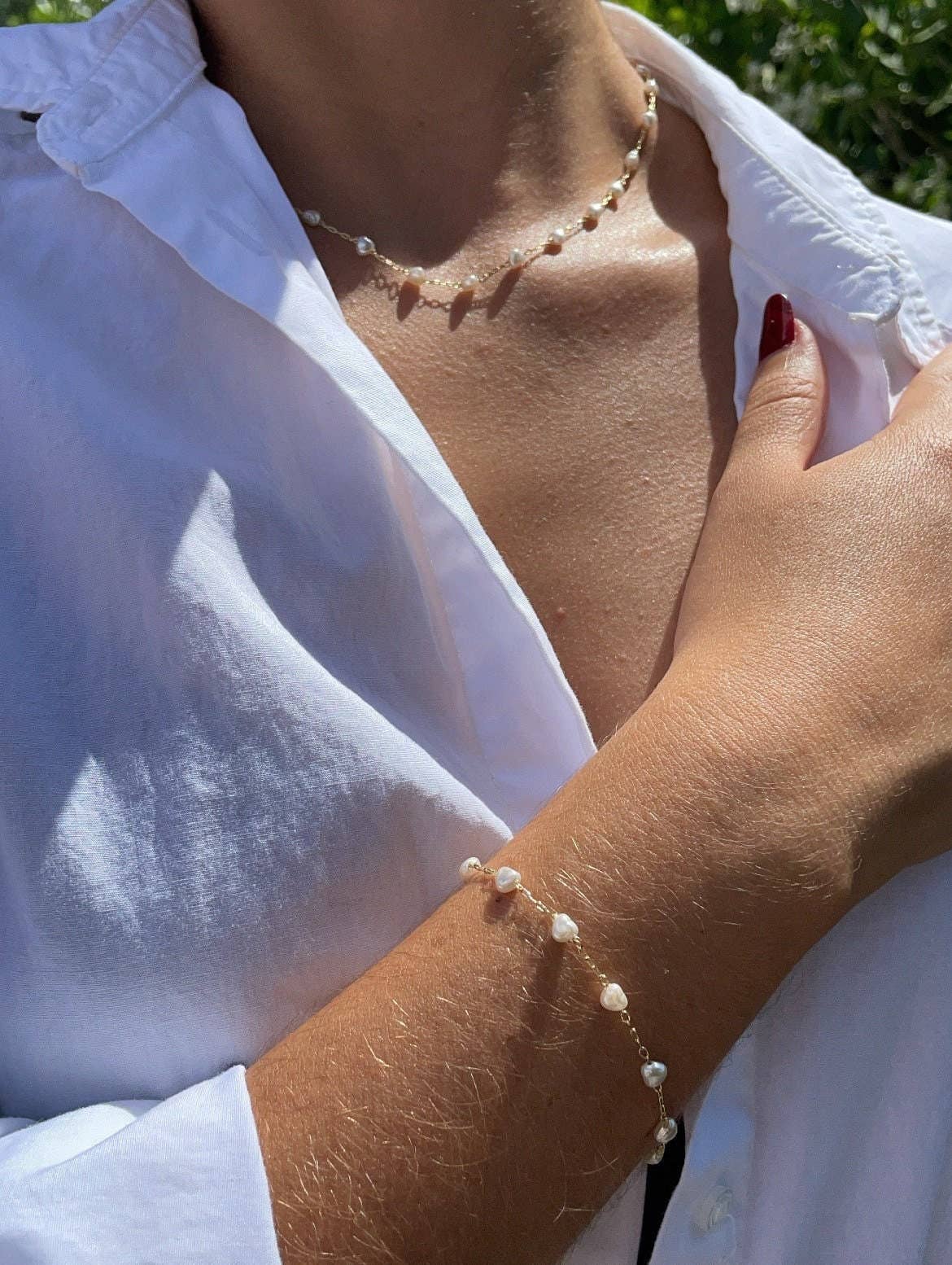18k Gold Filled Tiny Heart Shape Pearl Set