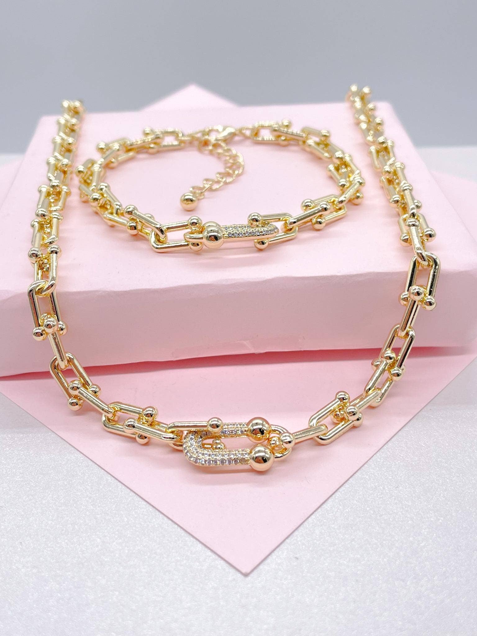 18k Gold Filled Bone With Cz Pave Necklace and Bracelet: Bracelet