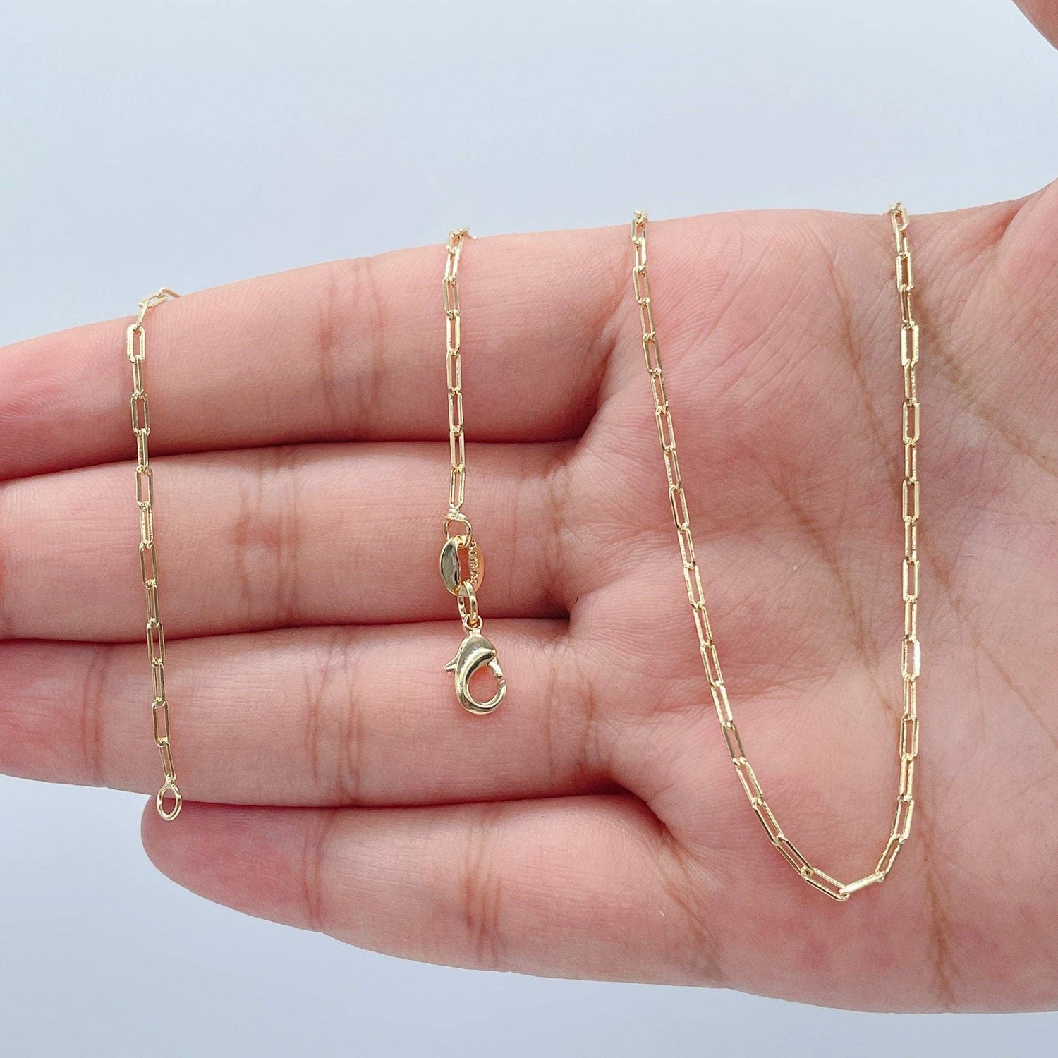 18k Gold Filled 2mm Dainty Paper Clip Chain Necklace for Who: 16