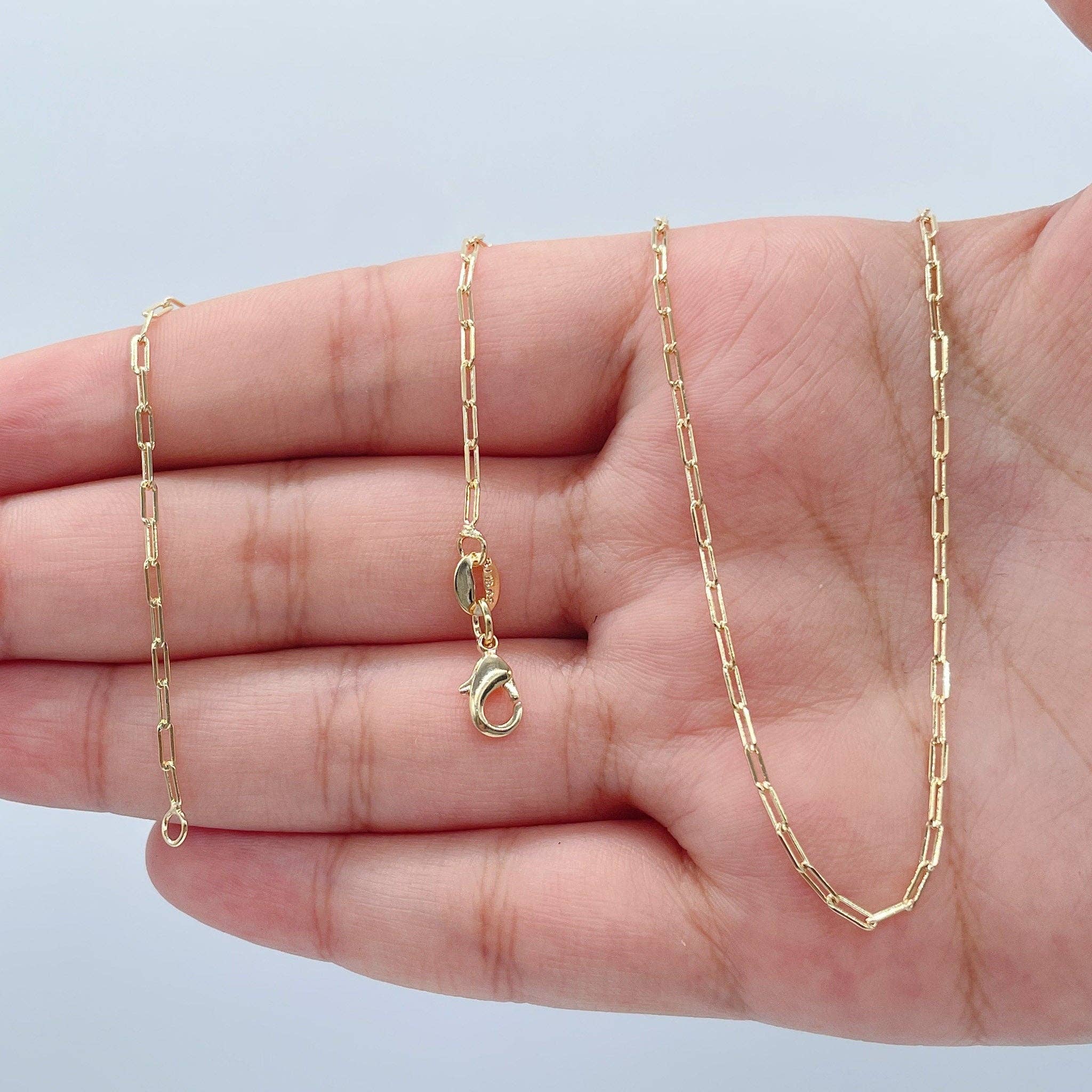 18k Gold Filled 2mm Dainty Paper Clip Chain Necklace for Who: 16