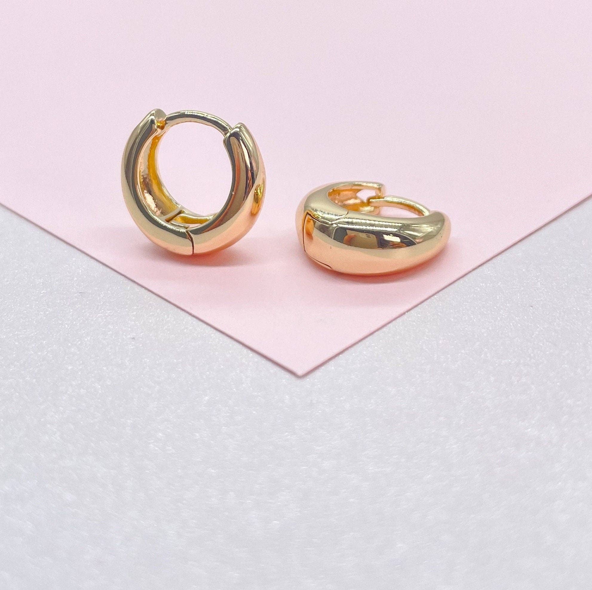 18k Gold Filled Tear Drop Huggie Clicker Earrings: 13mm