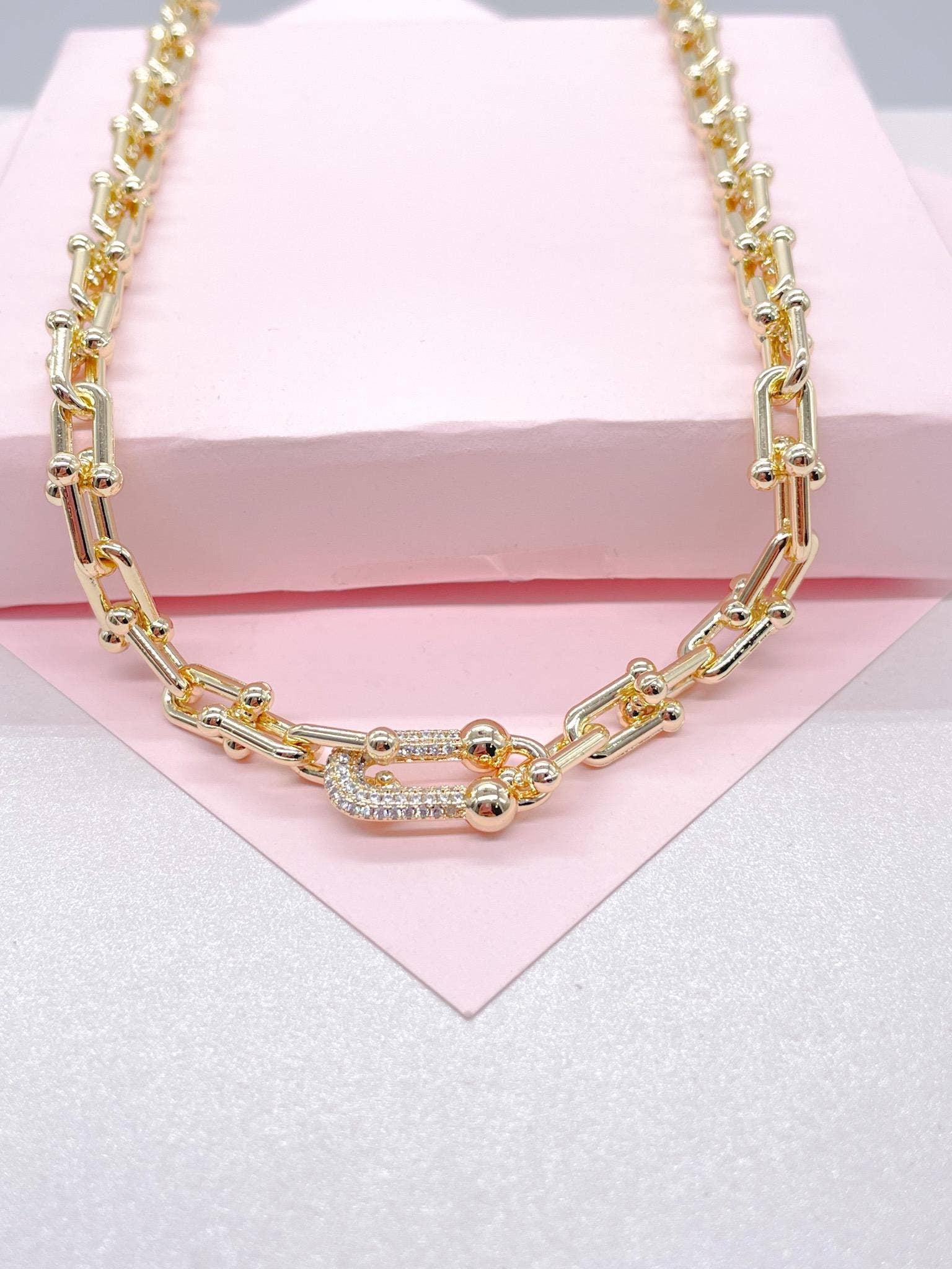 18k Gold Filled Bone With Cz Pave Necklace and Bracelet: Necklace