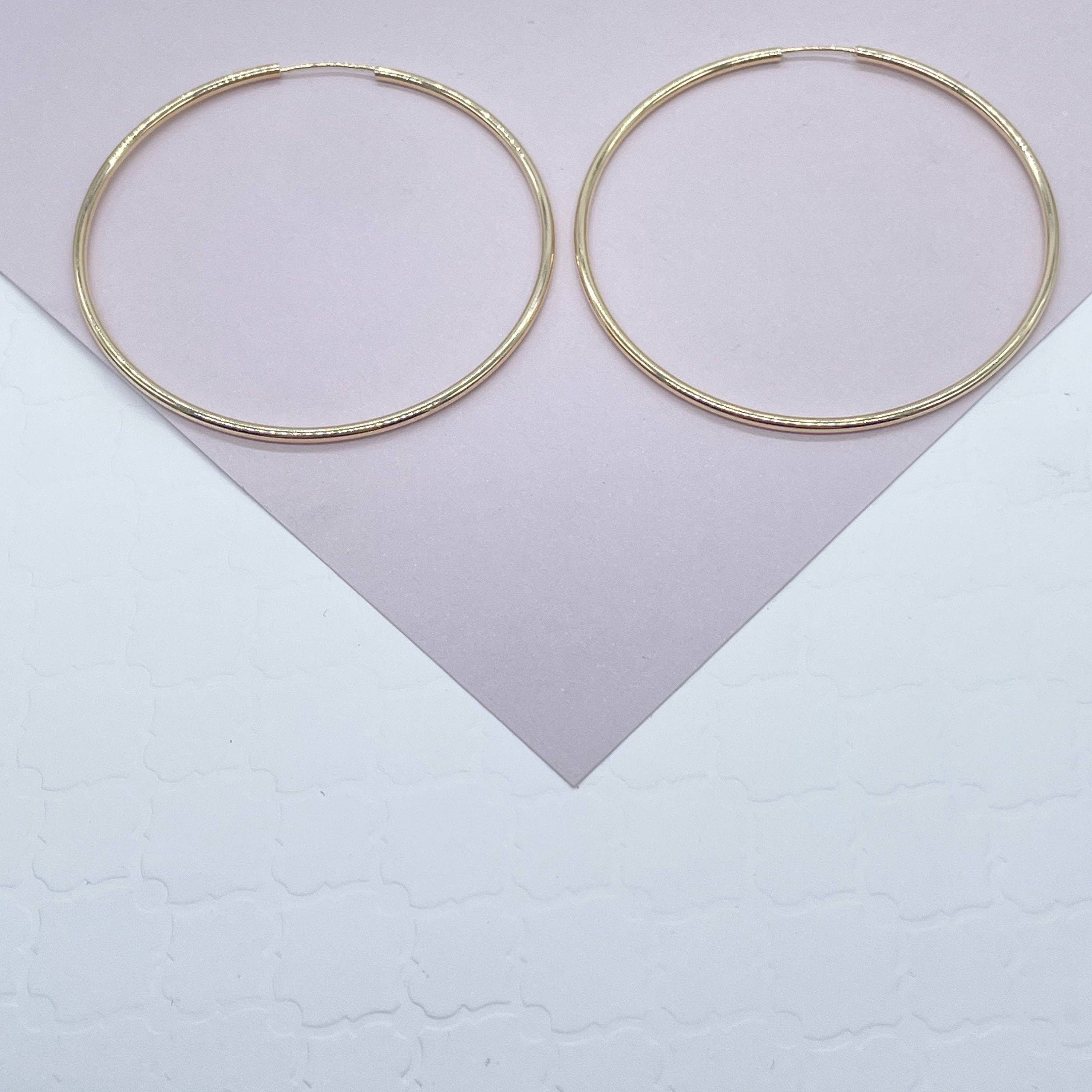 Very Light And Sturdy 18k Gold Filled Plain Thin Endless Hoop Earrings, Dainty: 50mm