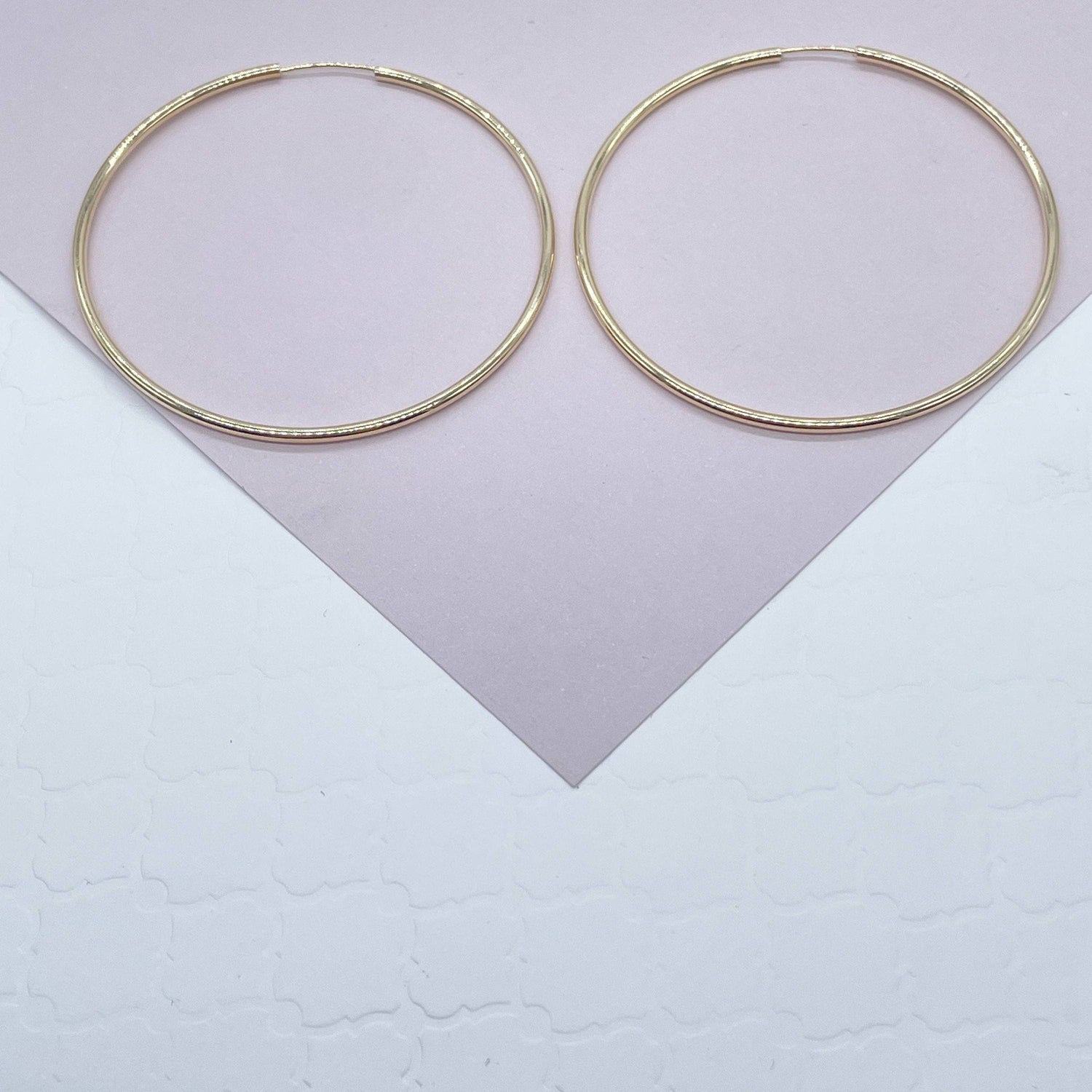 Very Light And Sturdy 18k Gold Filled Plain Thin Endless Hoop Earrings, Dainty: 63mm