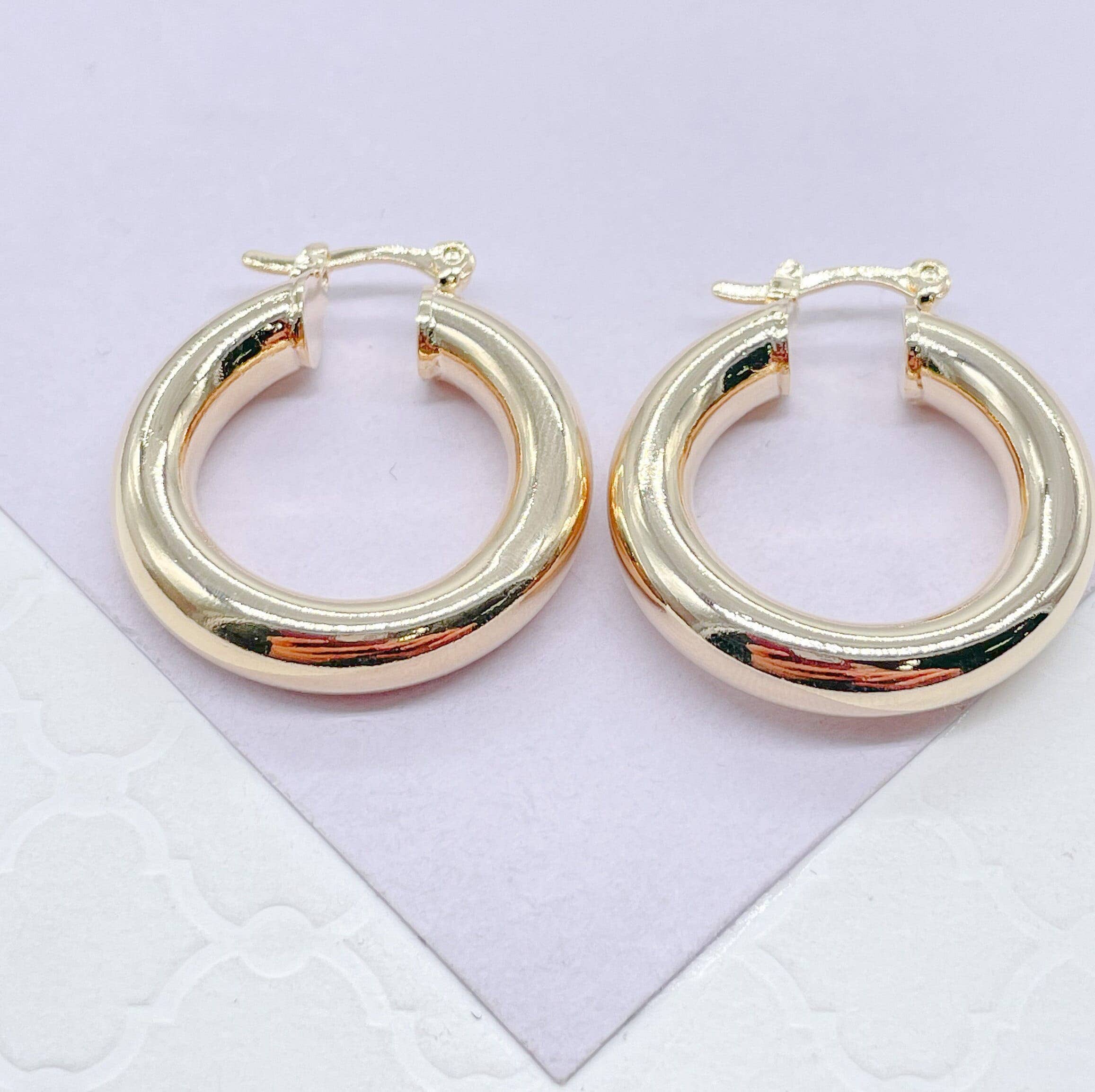 18k Gold Filled 5mm Plain Thick 25mm Small Hoops: Gold / 20mm