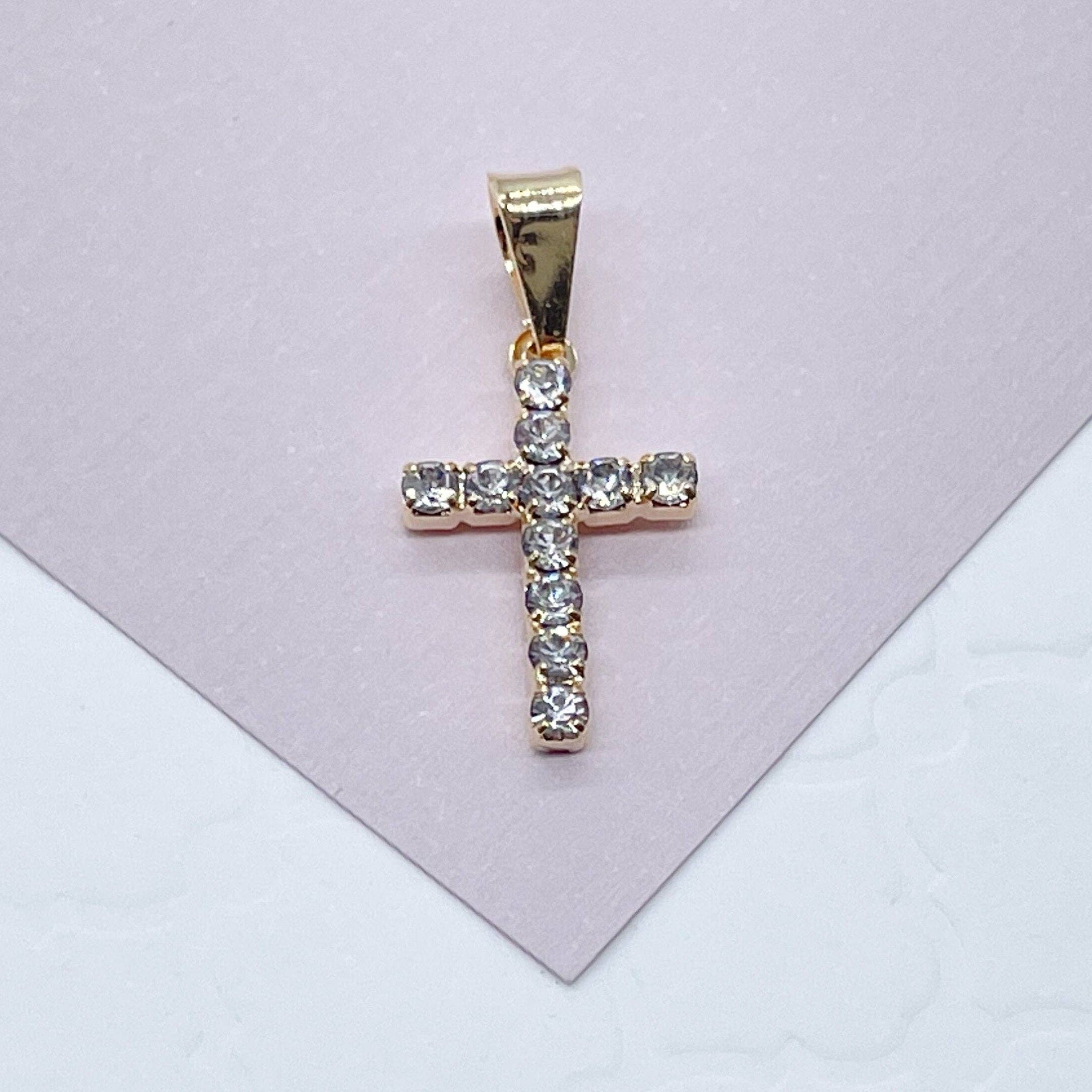 18k Gold Filled 15mm Cross Charm with Cubic Zirconia: 1 Piece