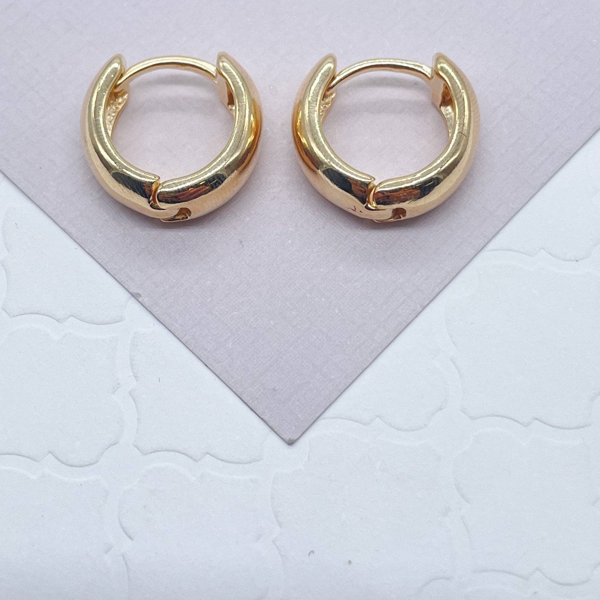 Tiny 18k Gold Filled Small Fat Plain Huggie Clicker Earrings: 1 Pair / 15mm