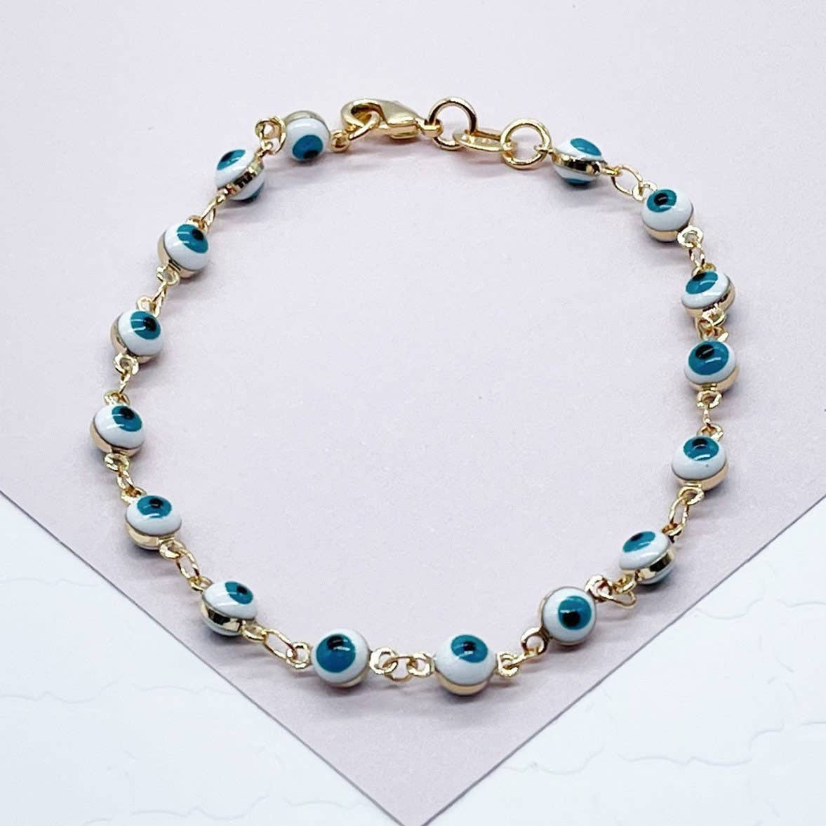 18k Gold Filled Blue Evil Eye Bracelet Hypoallergenic