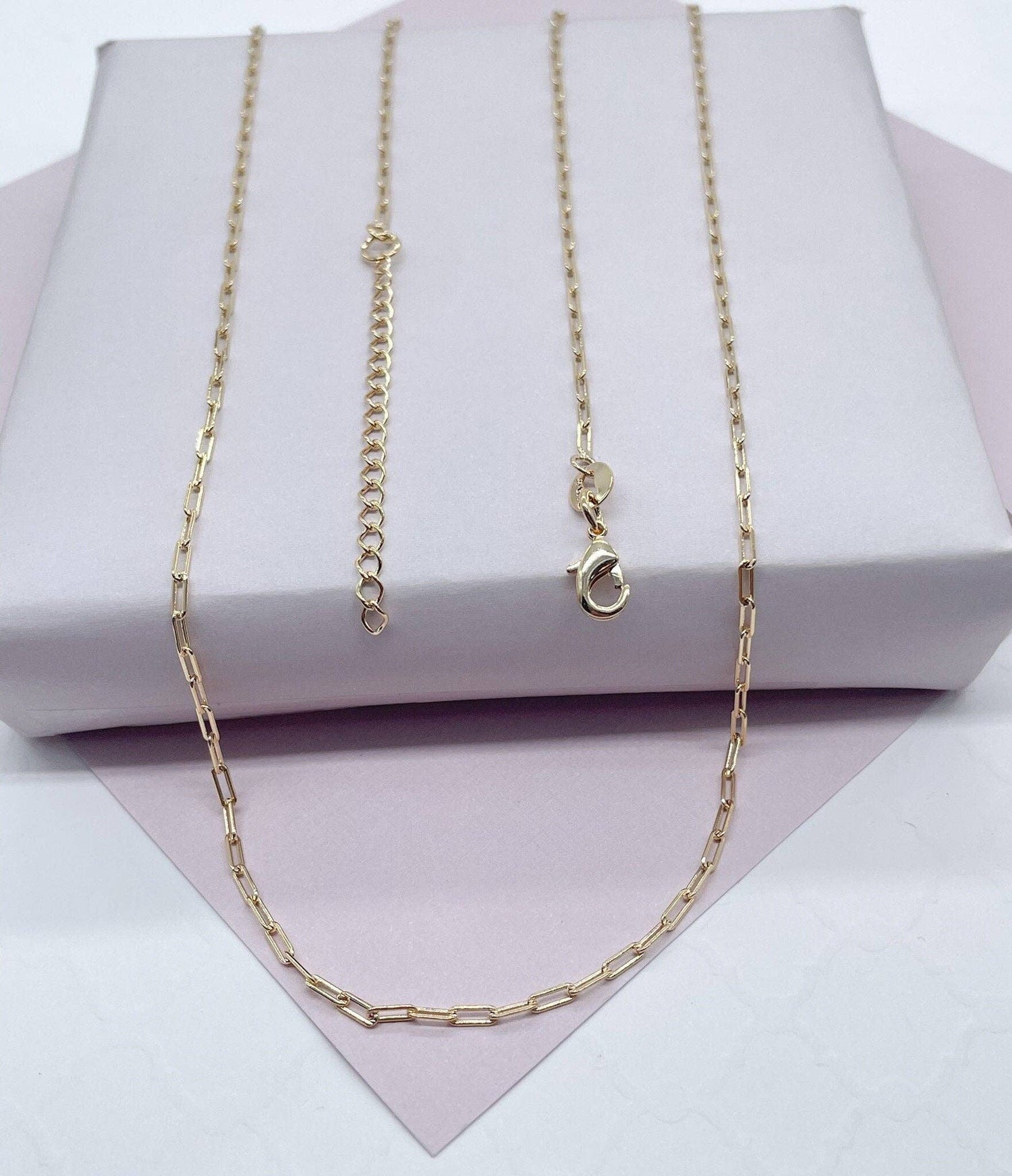 18k Gold Filled 2mm Dainty Paper Clip Chain Necklace for Who: 16