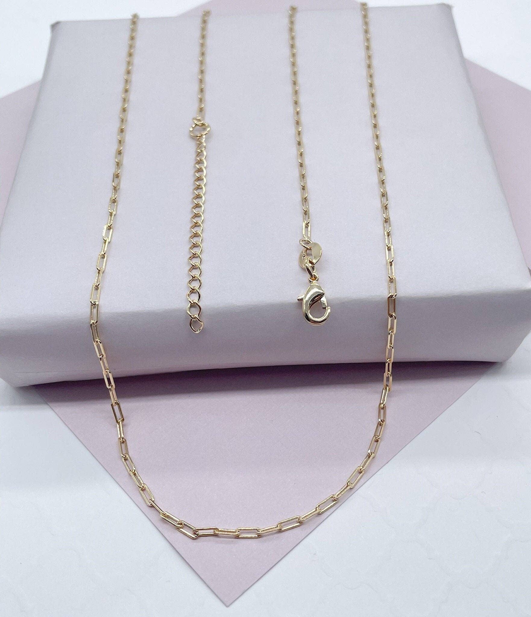 18k Gold Filled 2mm Dainty Paper Clip Chain Necklace for Who: 16