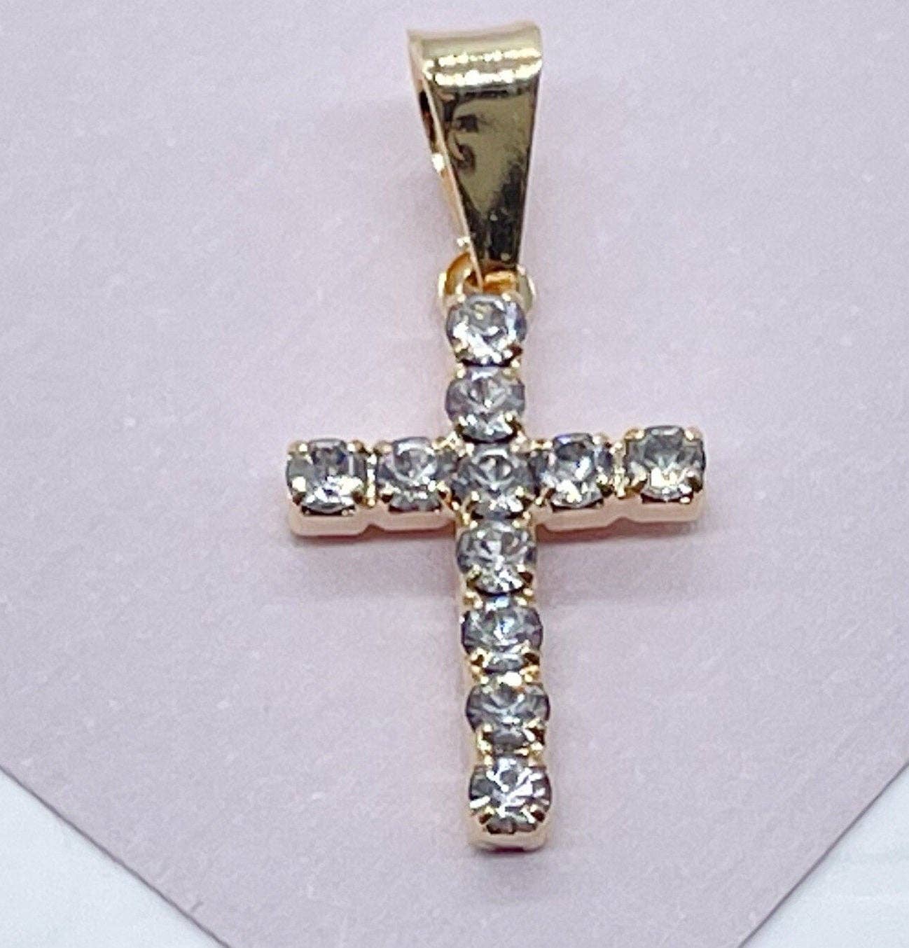 18k Gold Filled 15mm Cross Charm with Cubic Zirconia: 1 Piece