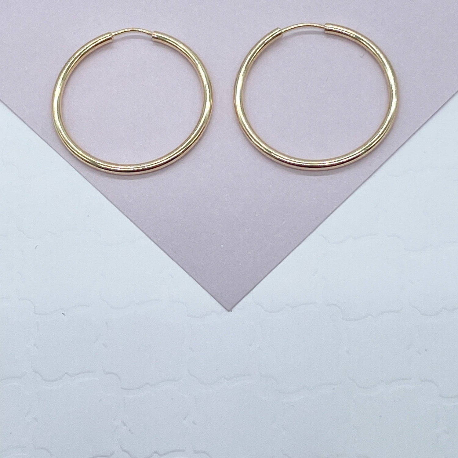 Very Light And Sturdy 18k Gold Filled Plain Thin Endless Hoop Earrings, Dainty: 63mm