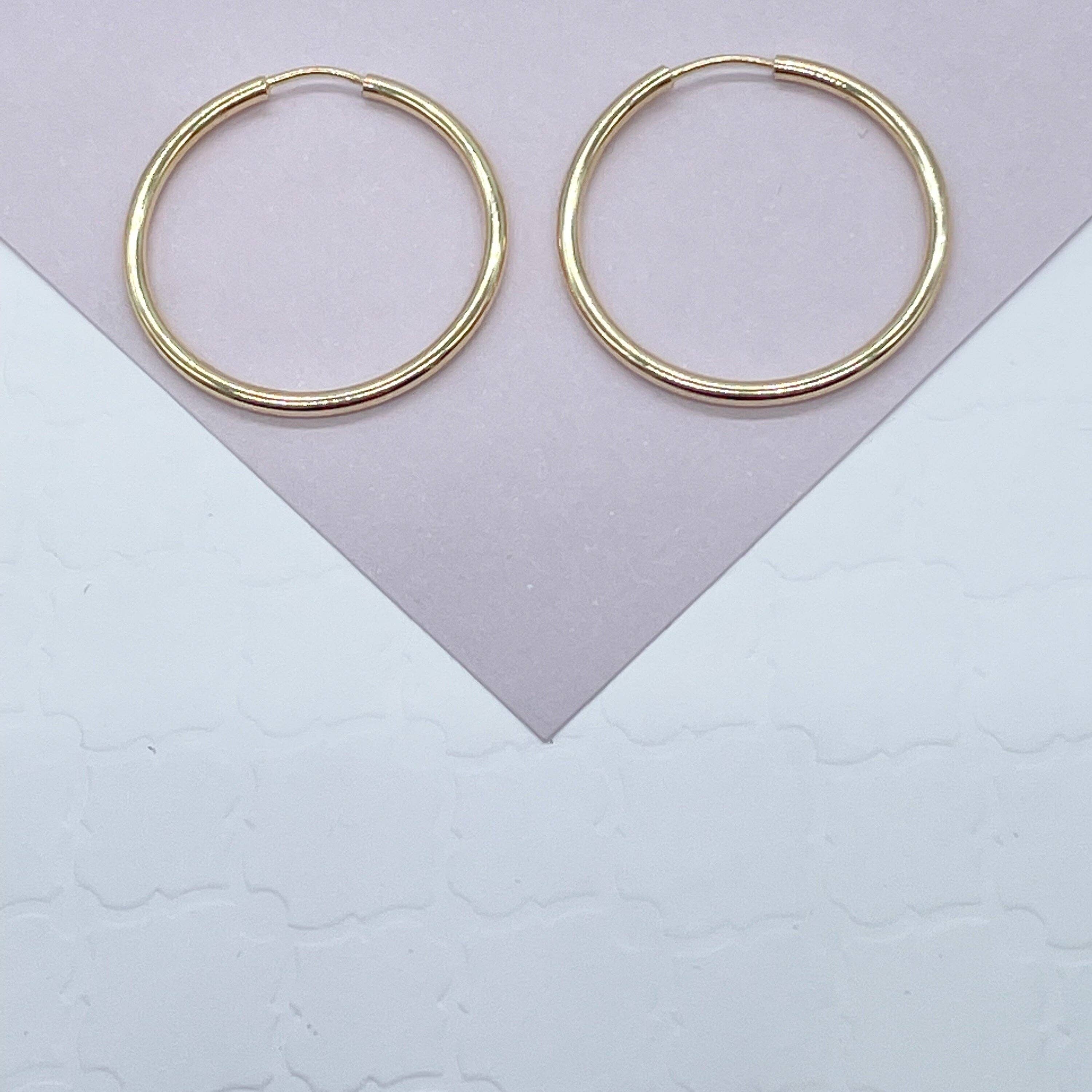 Very Light And Sturdy 18k Gold Filled Plain Thin Endless Hoop Earrings, Dainty: 63mm