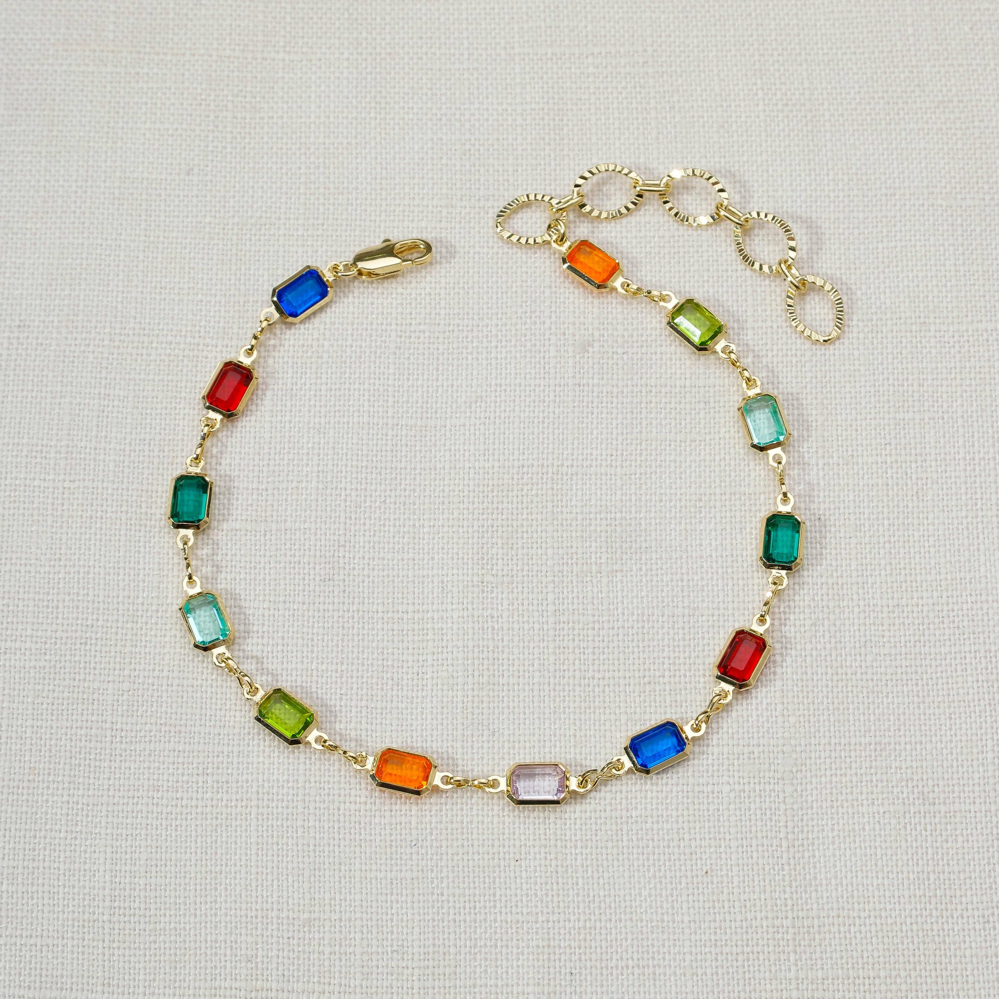 18k Gold Filled Multicolor Anklet For Wholesale: 10.5 inches