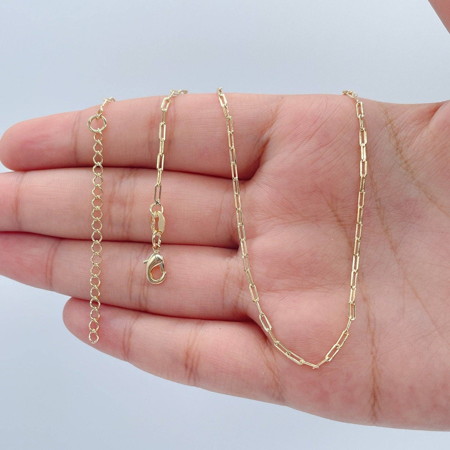 18k Gold Filled 2mm Dainty Paper Clip Chain Necklace for Who: 18