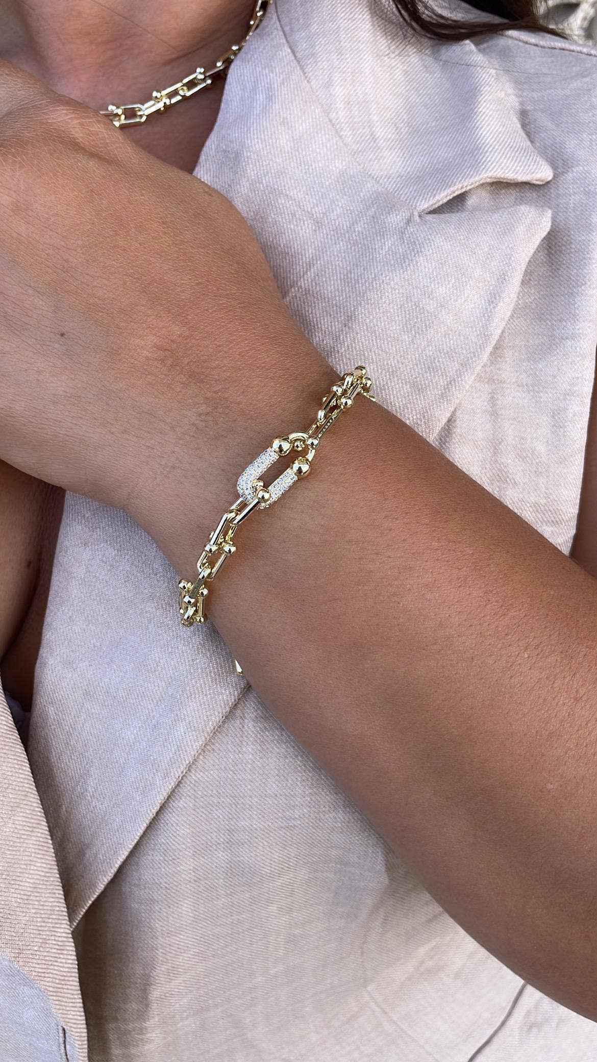 18k Gold Filled Bone With Cz Pave Necklace and Bracelet: Bracelet