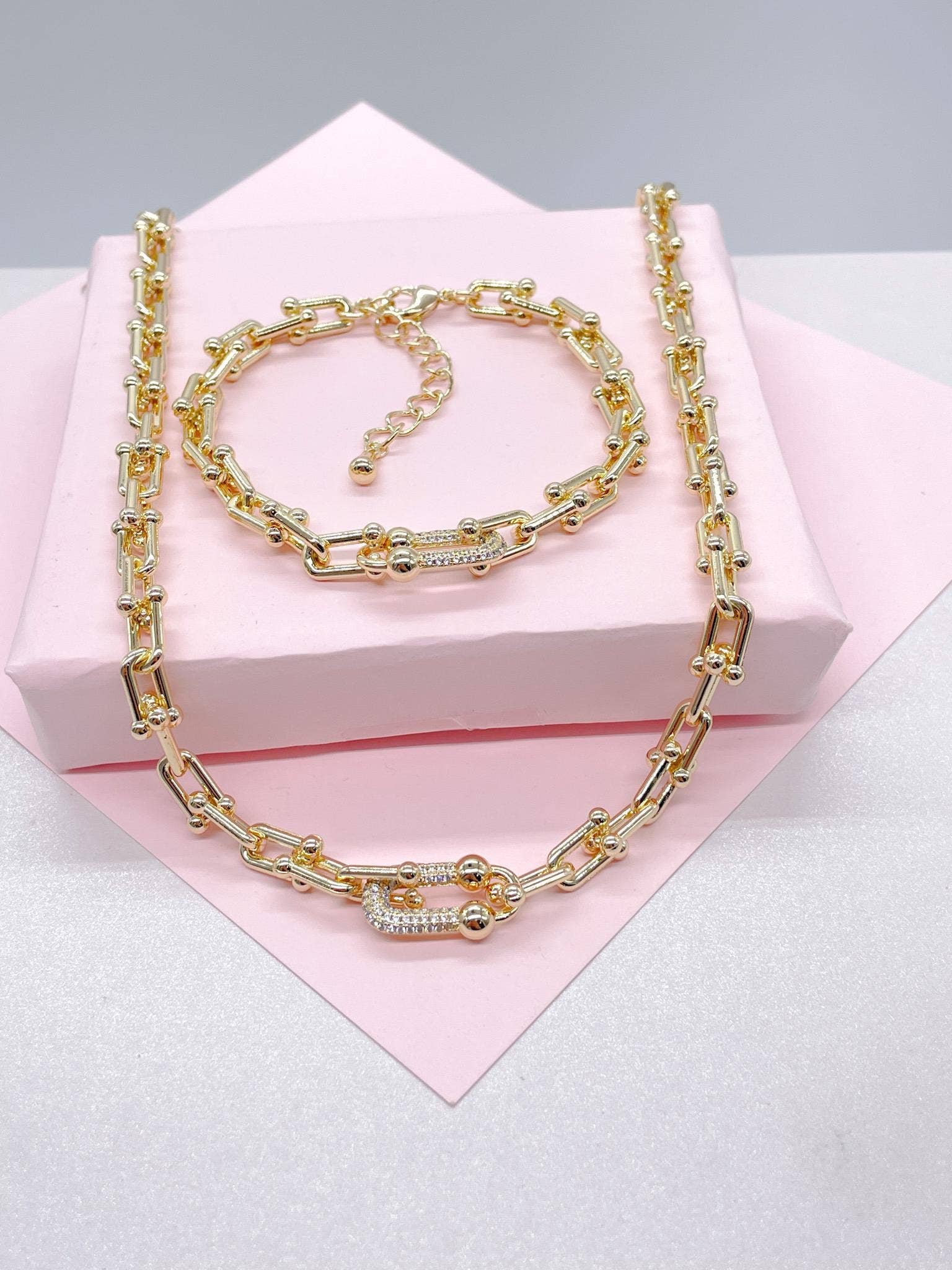 18k Gold Filled Bone With Cz Pave Necklace and Bracelet: Bracelet