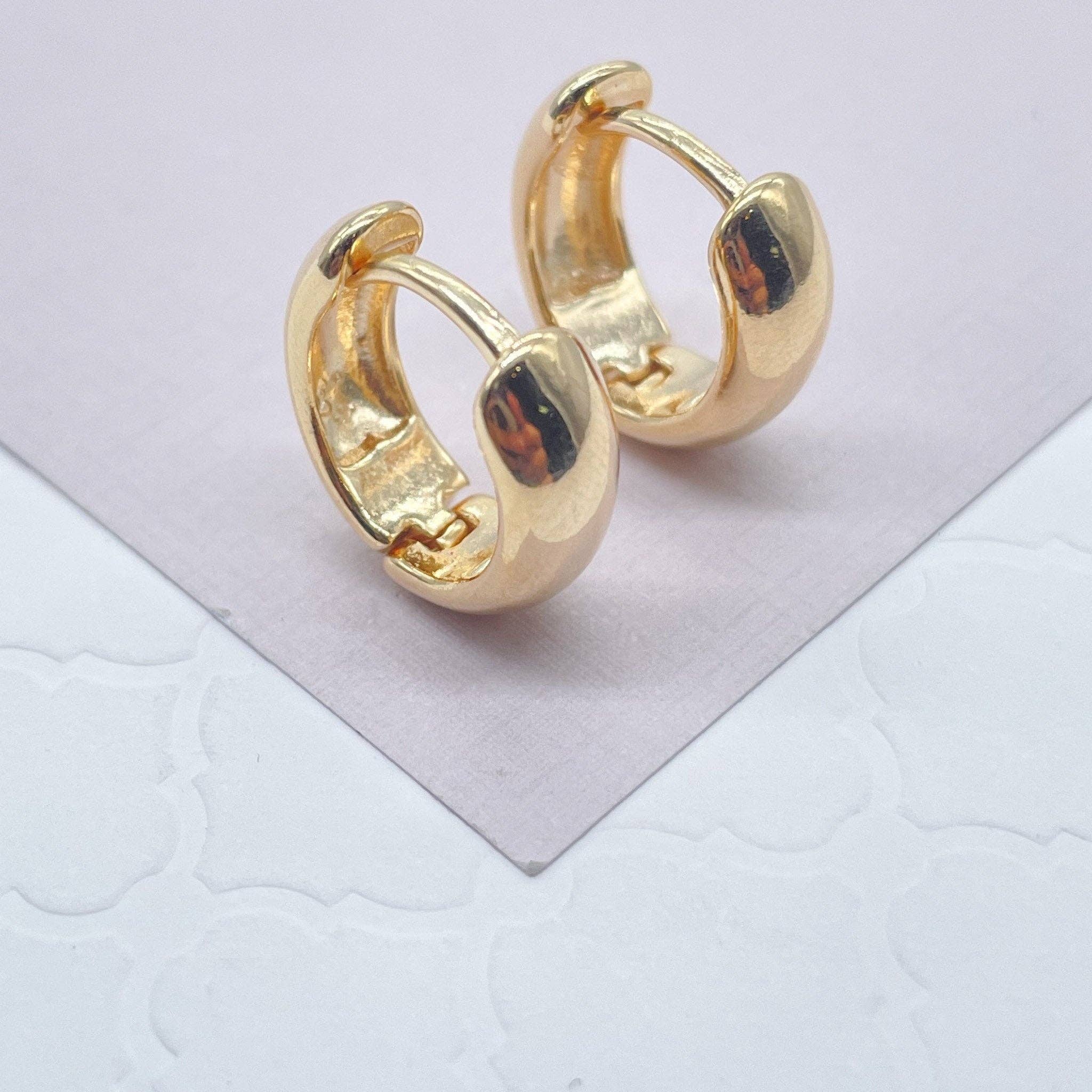Tiny 18k Gold Filled Small Fat Plain Huggie Clicker Earrings: 1 Pair / 15mm