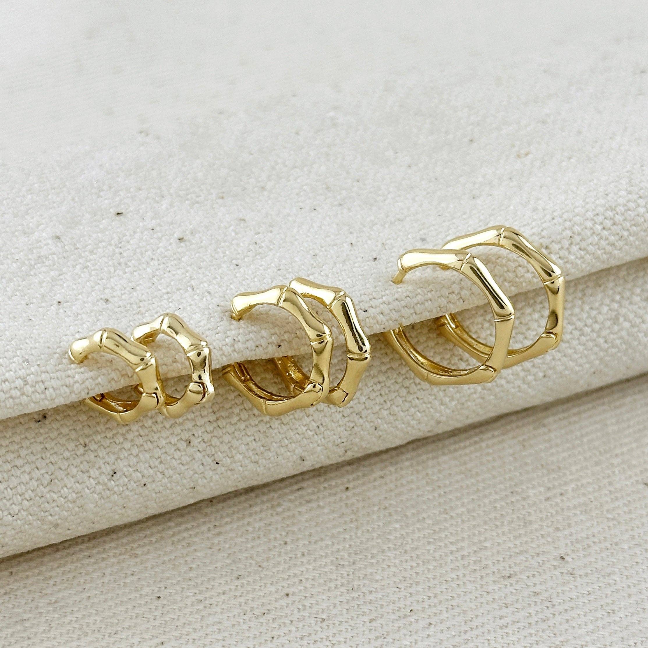 18k Gold Filled Bamboo Clicker Hoop Earrings: 10mm