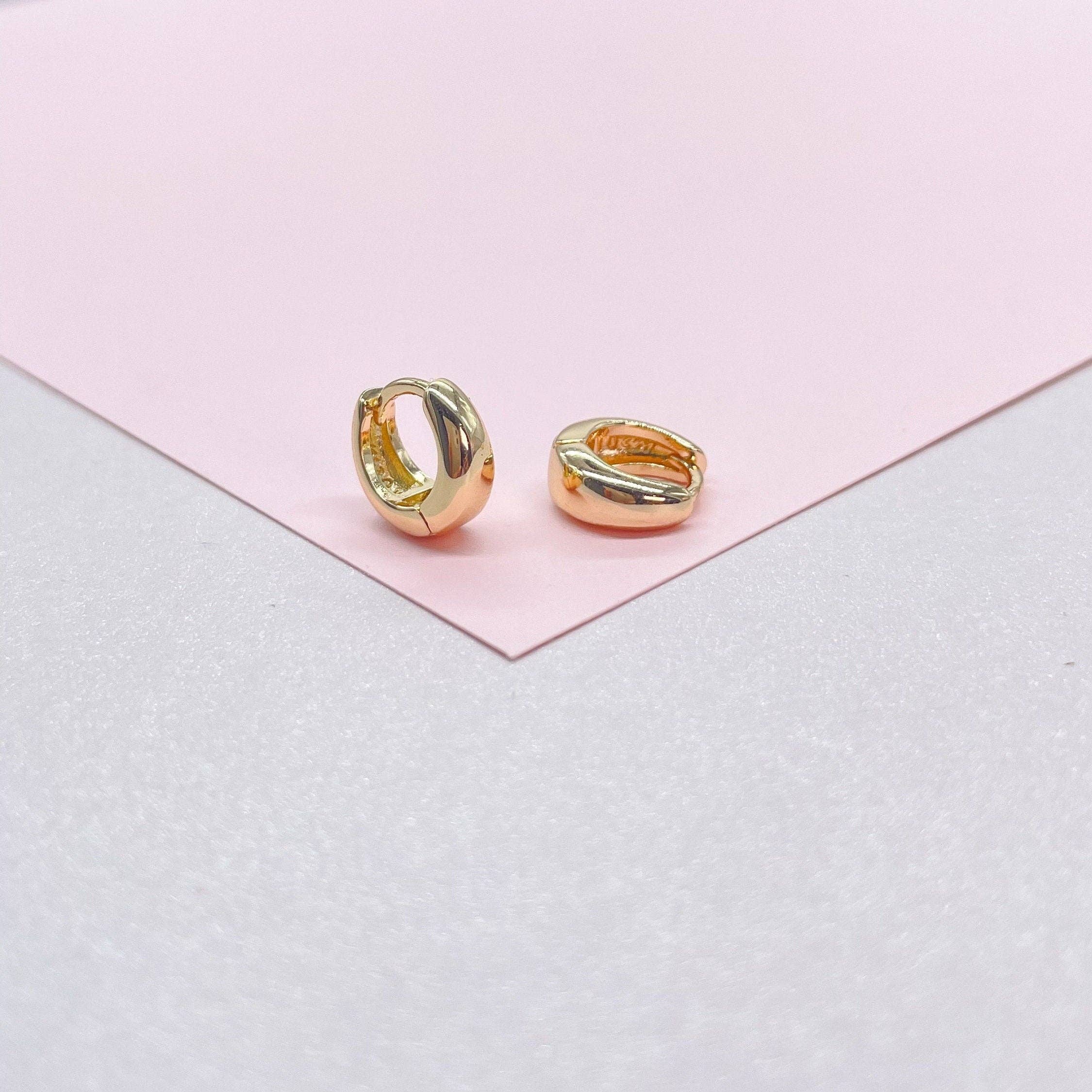 18k Gold Filled Tear Drop Huggie Clicker Earrings: 13mm