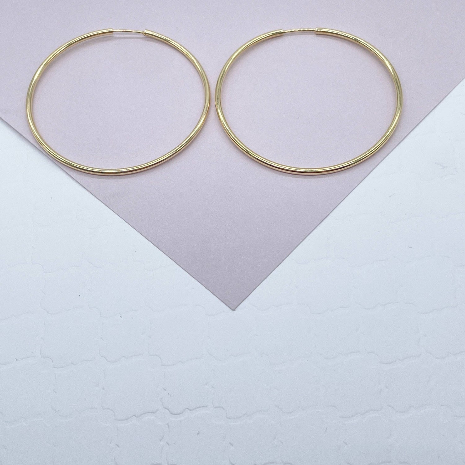 Very Light And Sturdy 18k Gold Filled Plain Thin Endless Hoop Earrings, Dainty: 63mm