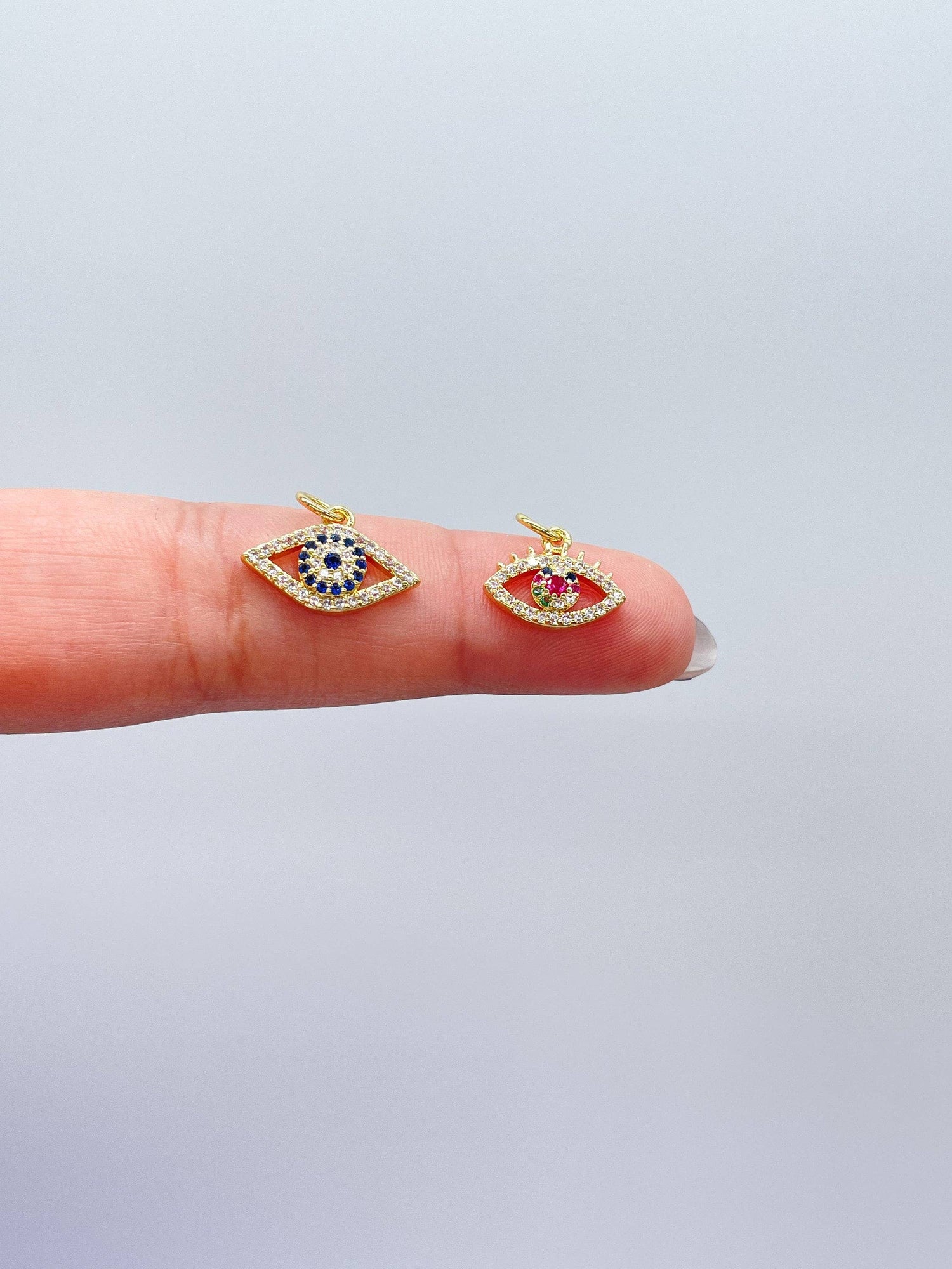 18k Gold Filled Dainty Mini CZ Evil Eye Charm, Available in 2 Styles: Classic Blue Eye