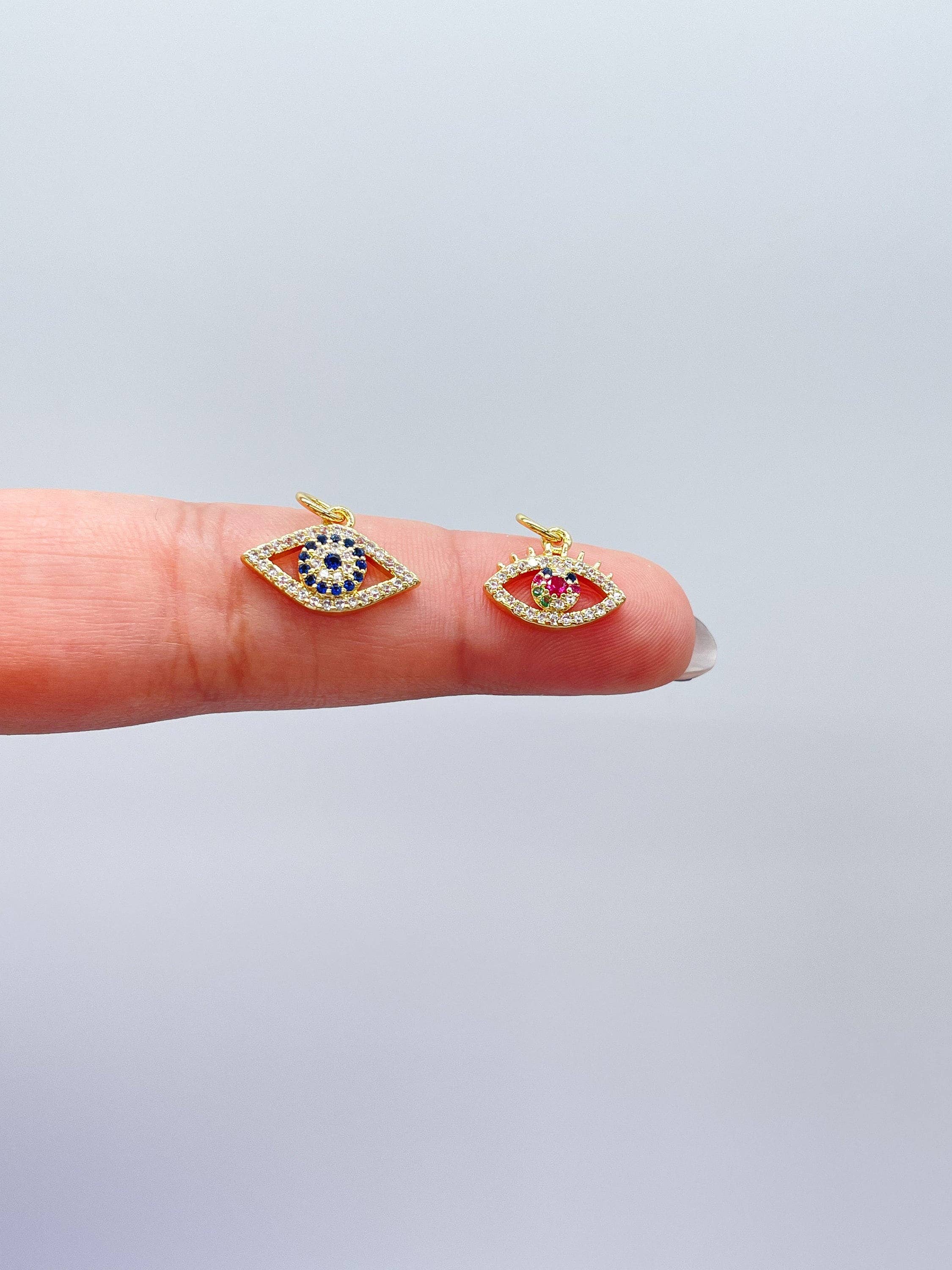 18k Gold Filled Dainty Mini CZ Evil Eye Charm, Available in 2 Styles: Classic Blue Eye