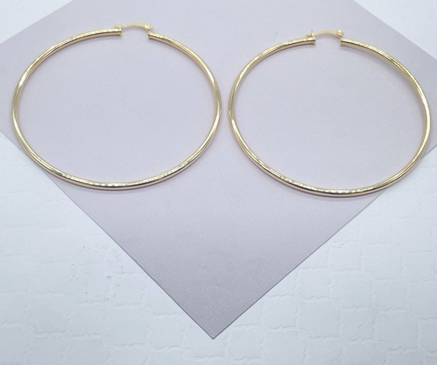 80mm Diameter 18k Gold Filled Thin Thread Hoop Earrings, Large Gold Plain