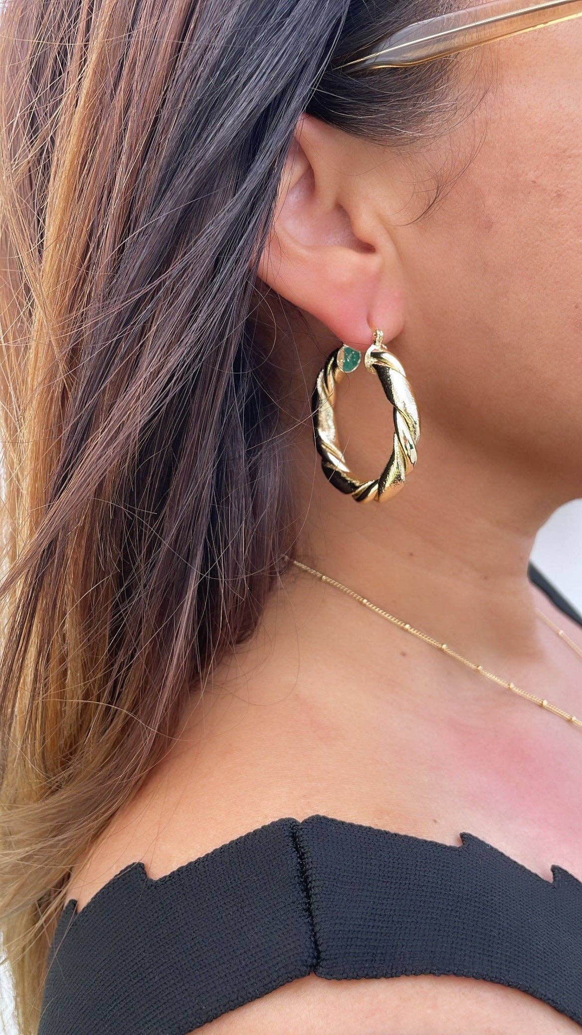 18k Gold Filled Chunky Croissant Hoop Earrings: 40mm Hoop