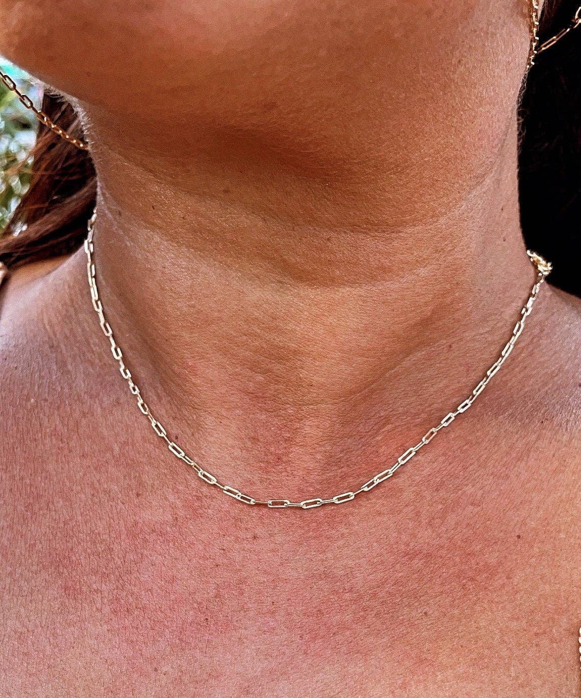 18k Gold Filled 2mm Dainty Paper Clip Chain Necklace for Who: 18
