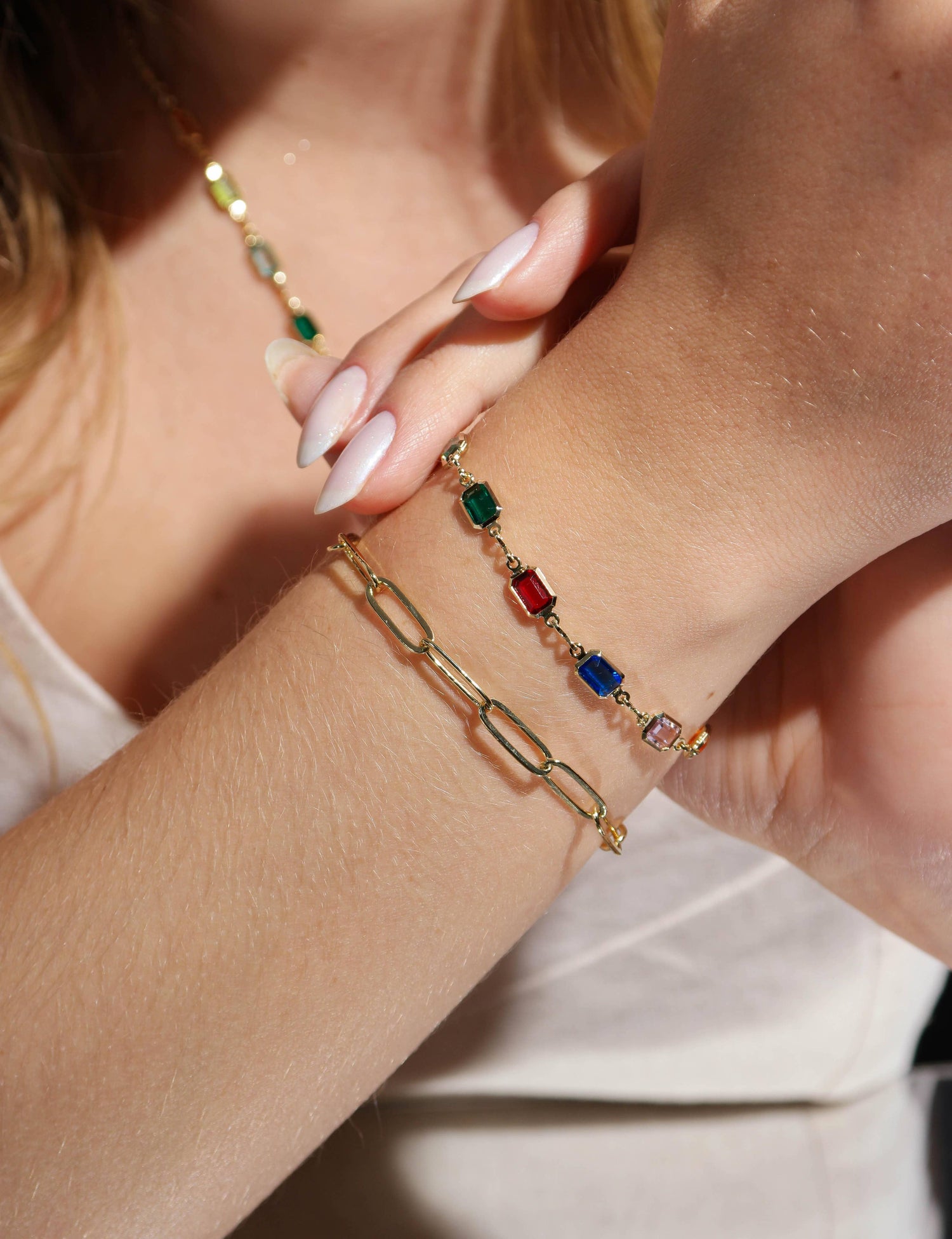 18k Gold Filled Multicolor Bracelet For Wholesale: 7" bracelet + 2" ext