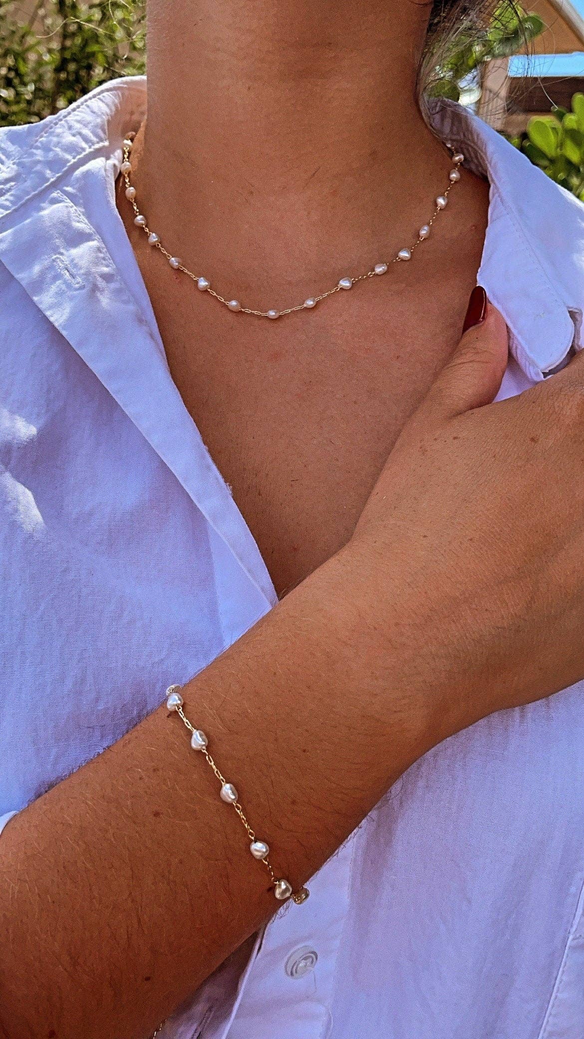 18k Gold Filled Tiny Heart Shape Pearl Set