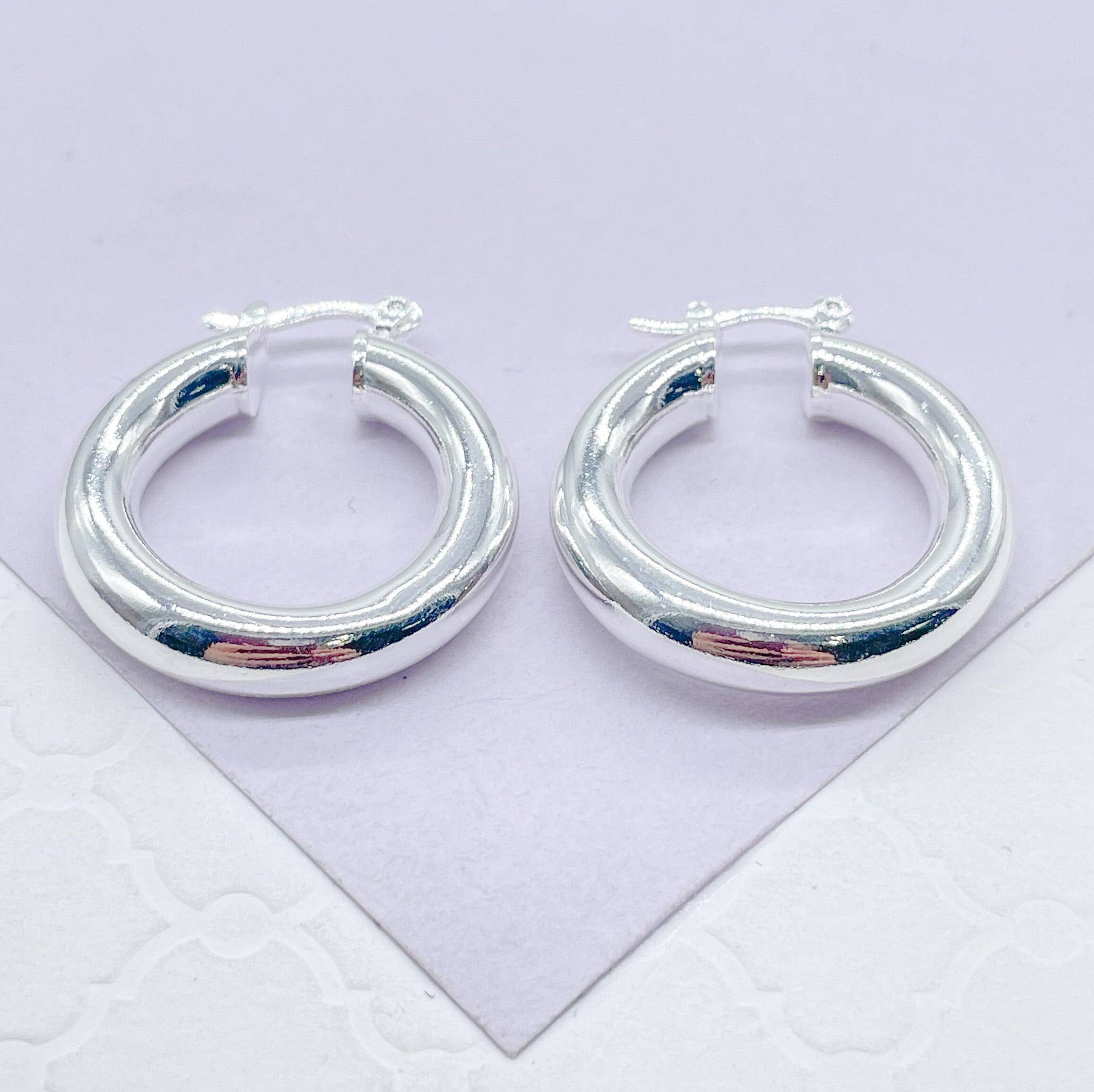 18k Gold Filled 5mm Plain Thick 25mm Small Hoops: Silver / 20mm