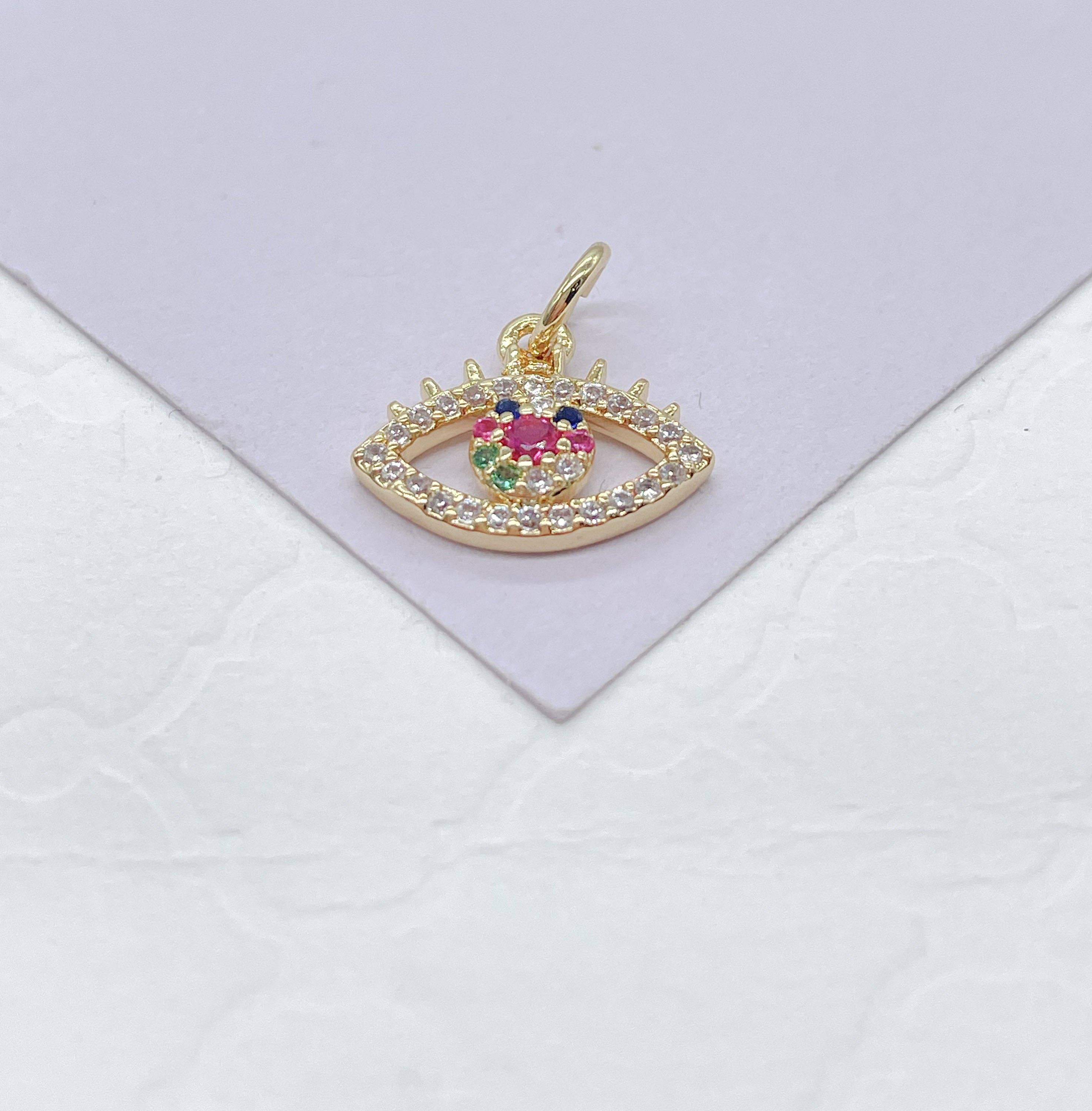 18k Gold Filled Dainty Mini CZ Evil Eye Charm, Available in 2 Styles: Classic Blue Eye