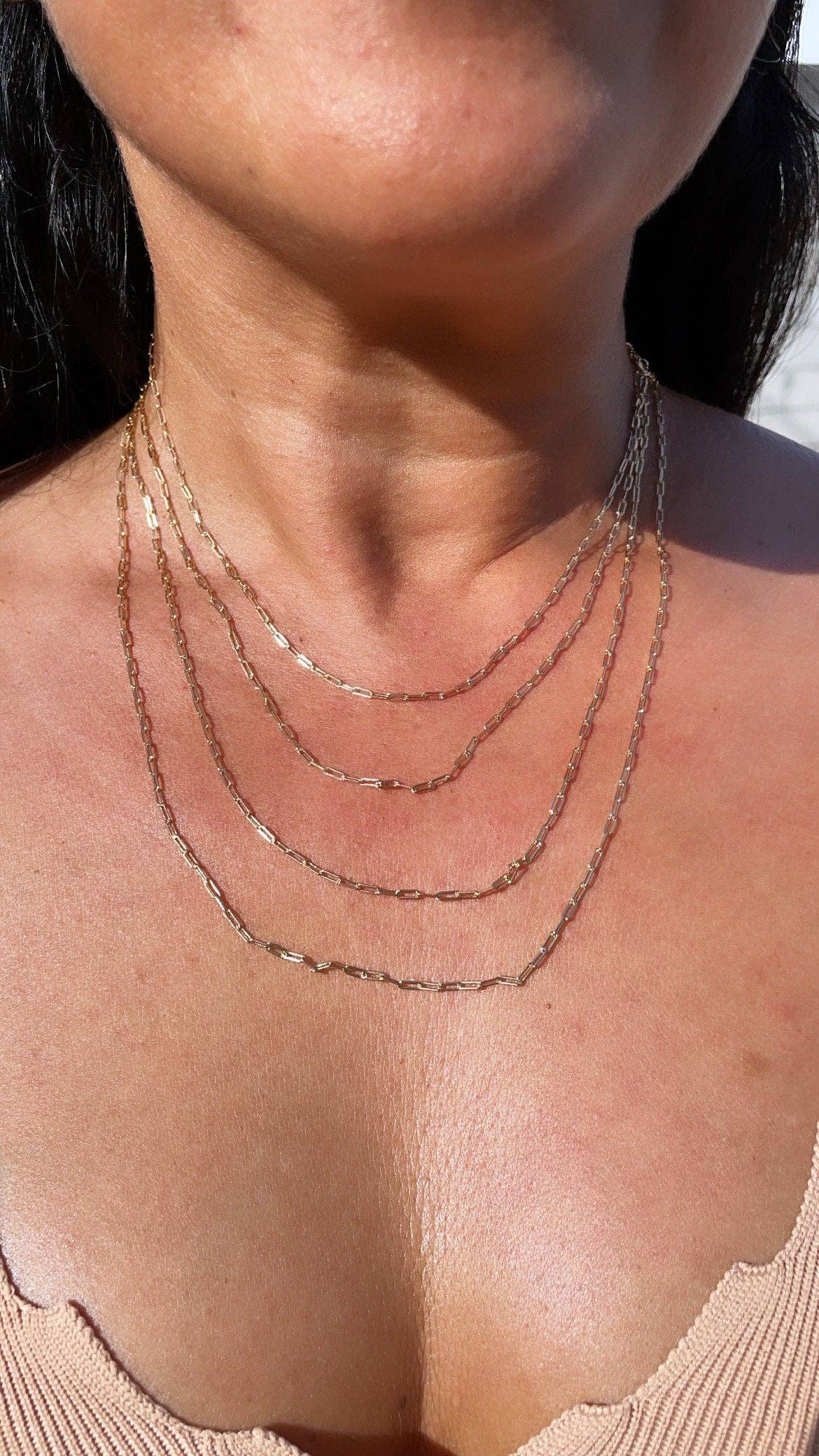 18k Gold Filled 2mm Dainty Paper Clip Chain Necklace for Who: 16