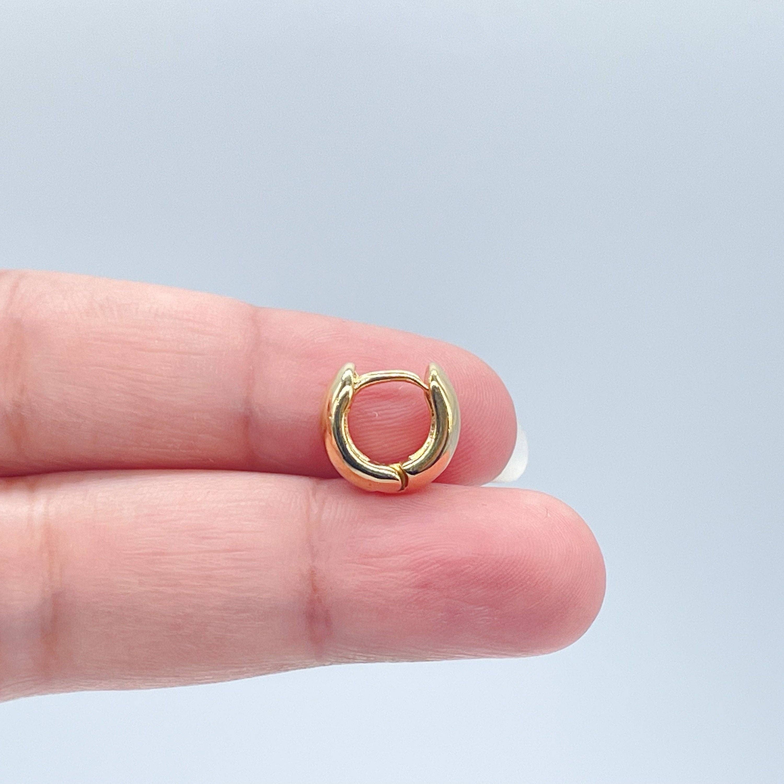 Tiny 18k Gold Filled Small Fat Plain Huggie Clicker Earrings: 1 Pair / 15mm
