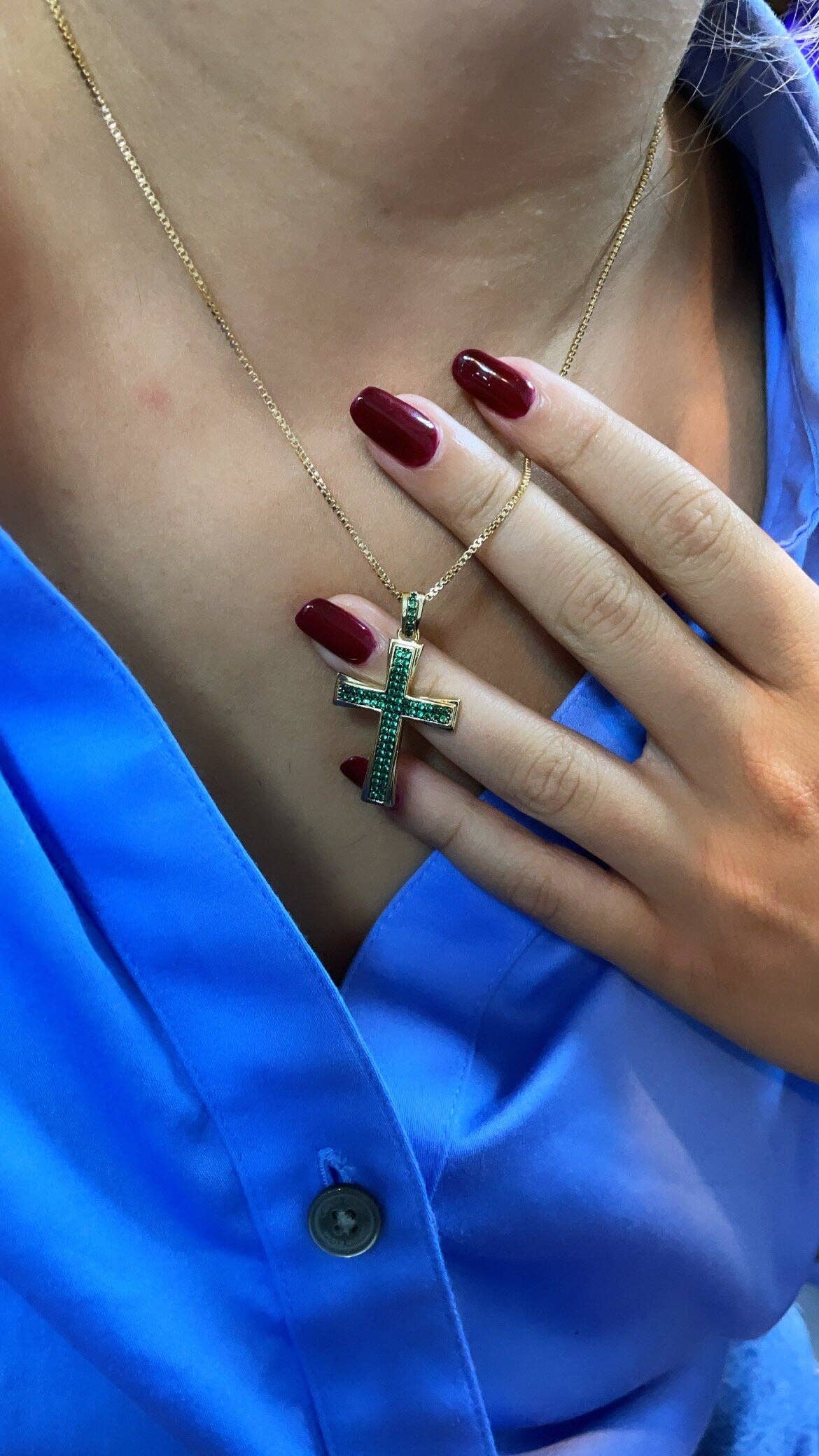 18k Gold Filled Colorful Cubic Zirconia Cross Pendant Charm,: Emerald