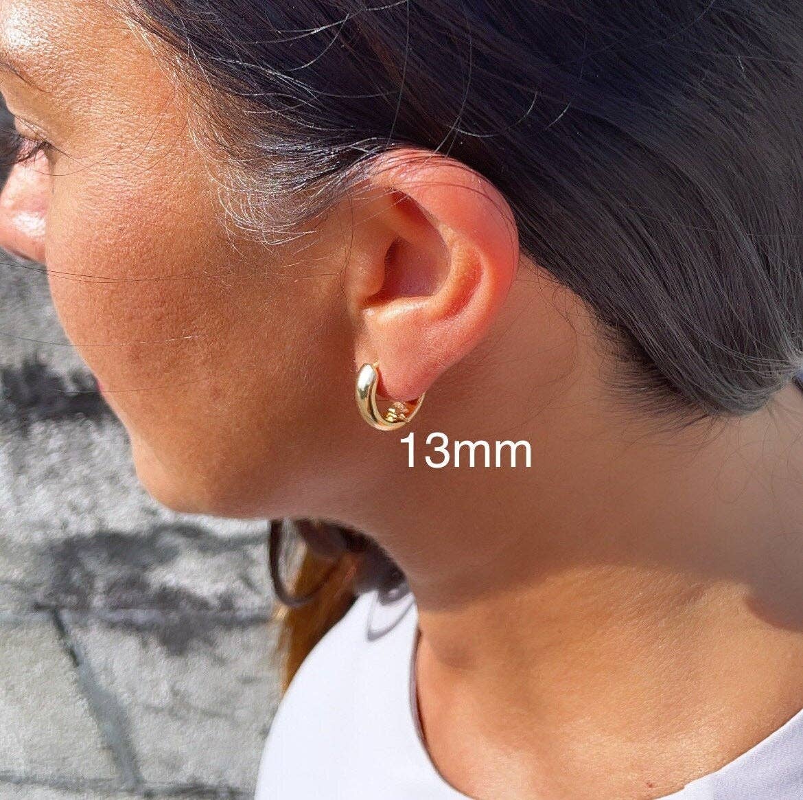 Tiny 18k Gold Filled Small Fat Plain Huggie Clicker Earrings: 1 Pair / 15mm