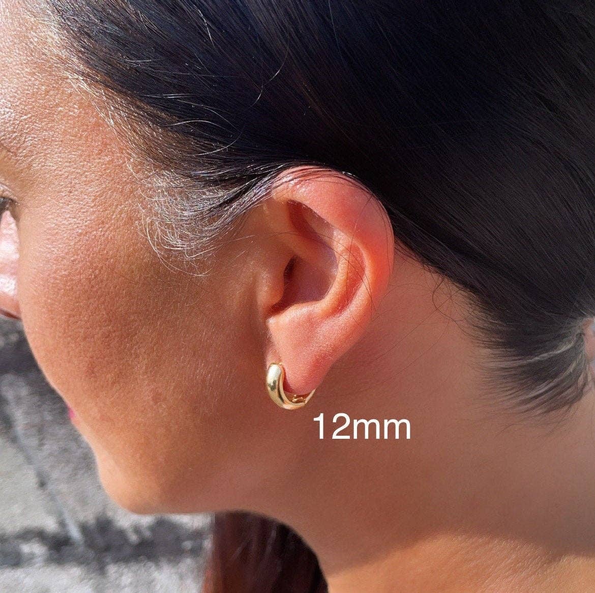 Tiny 18k Gold Filled Small Fat Plain Huggie Clicker Earrings: 1 Pair / 15mm
