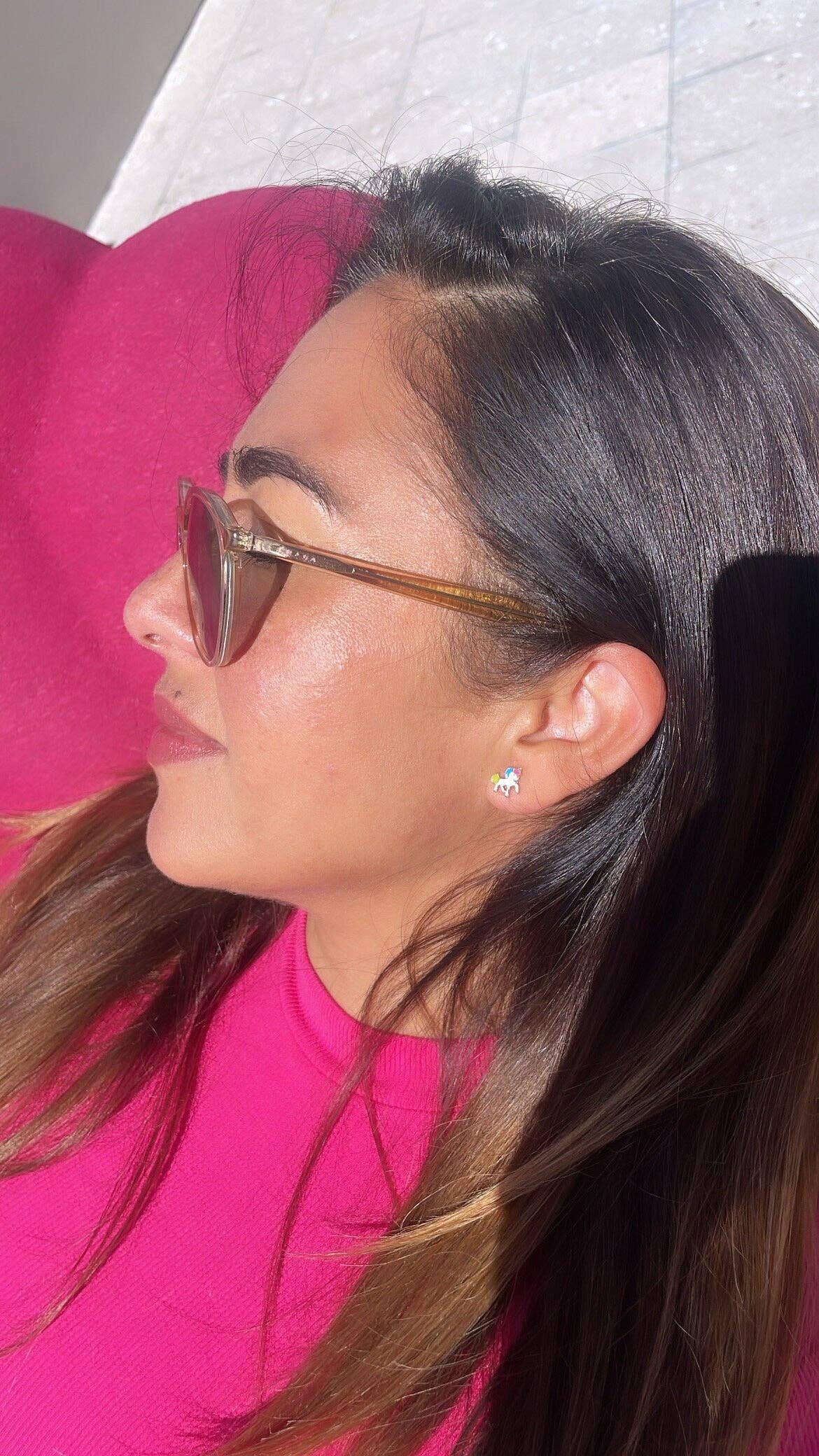 18k Gold Filled Enamel Colorful Unicorn Stud Earring, Childr