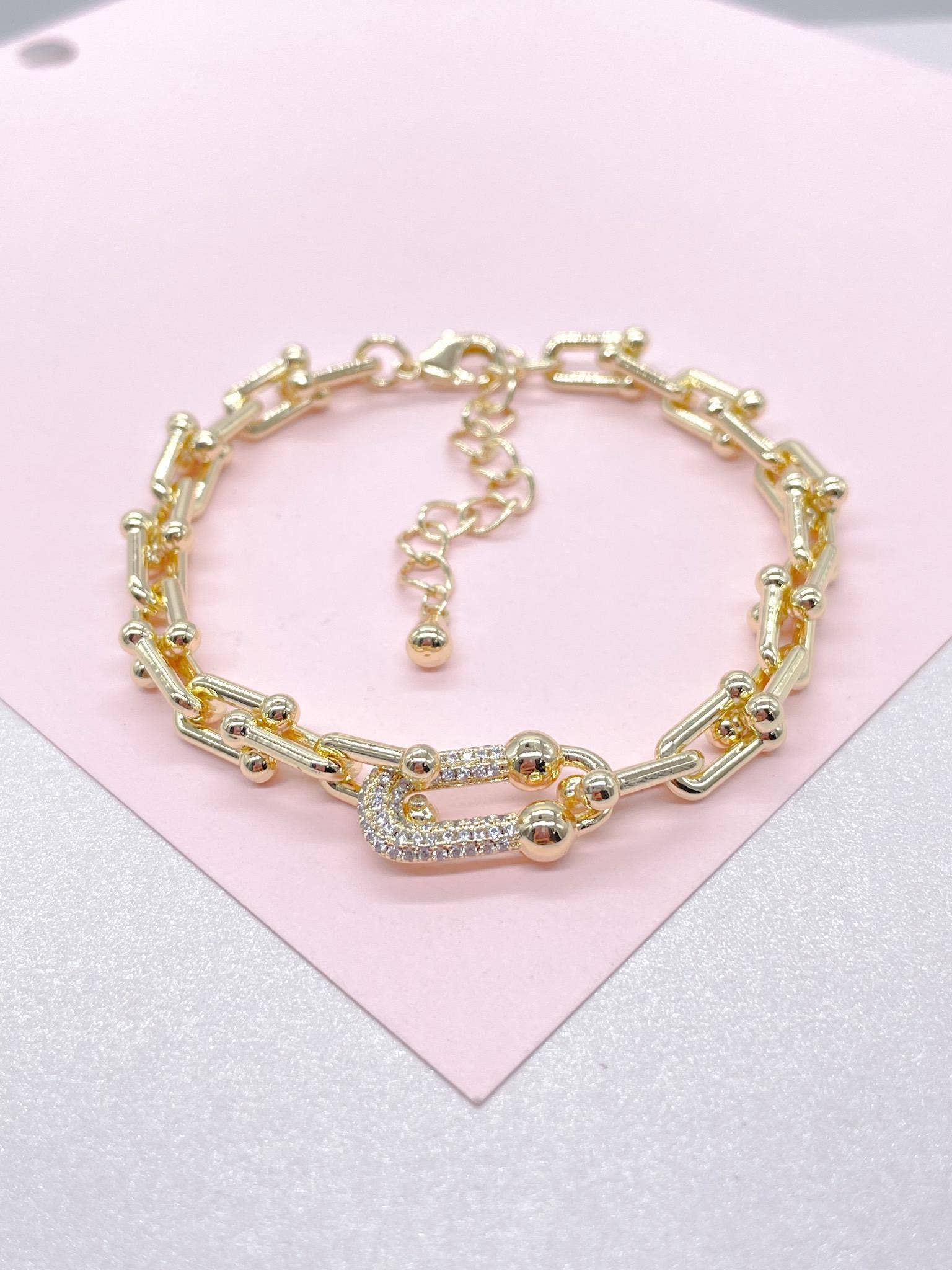 18k Gold Filled Bone With Cz Pave Necklace and Bracelet: Bracelet