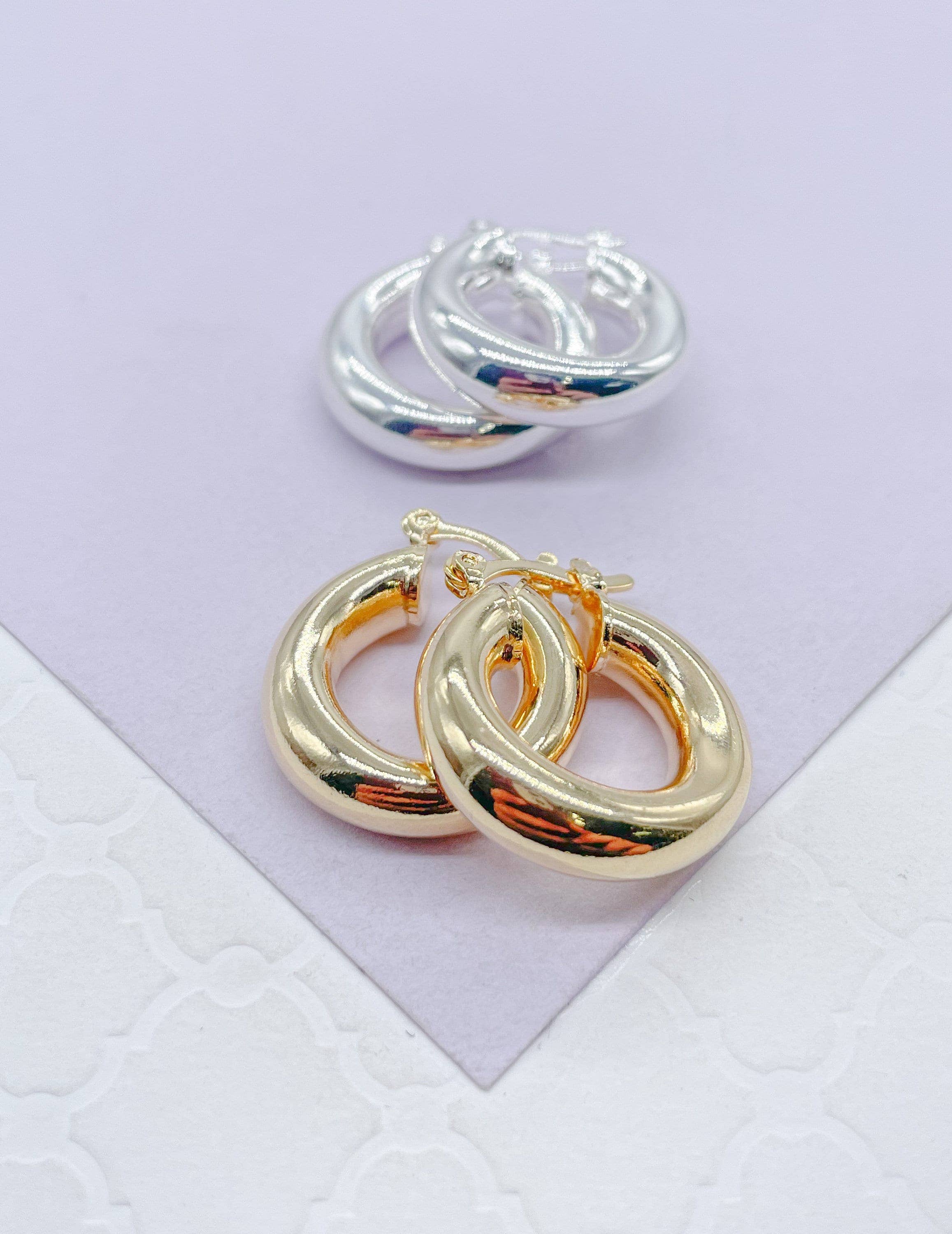 18k Gold Filled 5mm Plain Thick 25mm Small Hoops: Silver / 25mm