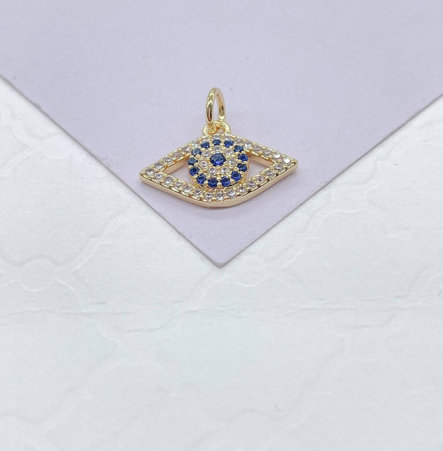18k Gold Filled Dainty Mini CZ Evil Eye Charm, Available in 2 Styles: Classic Blue Eye