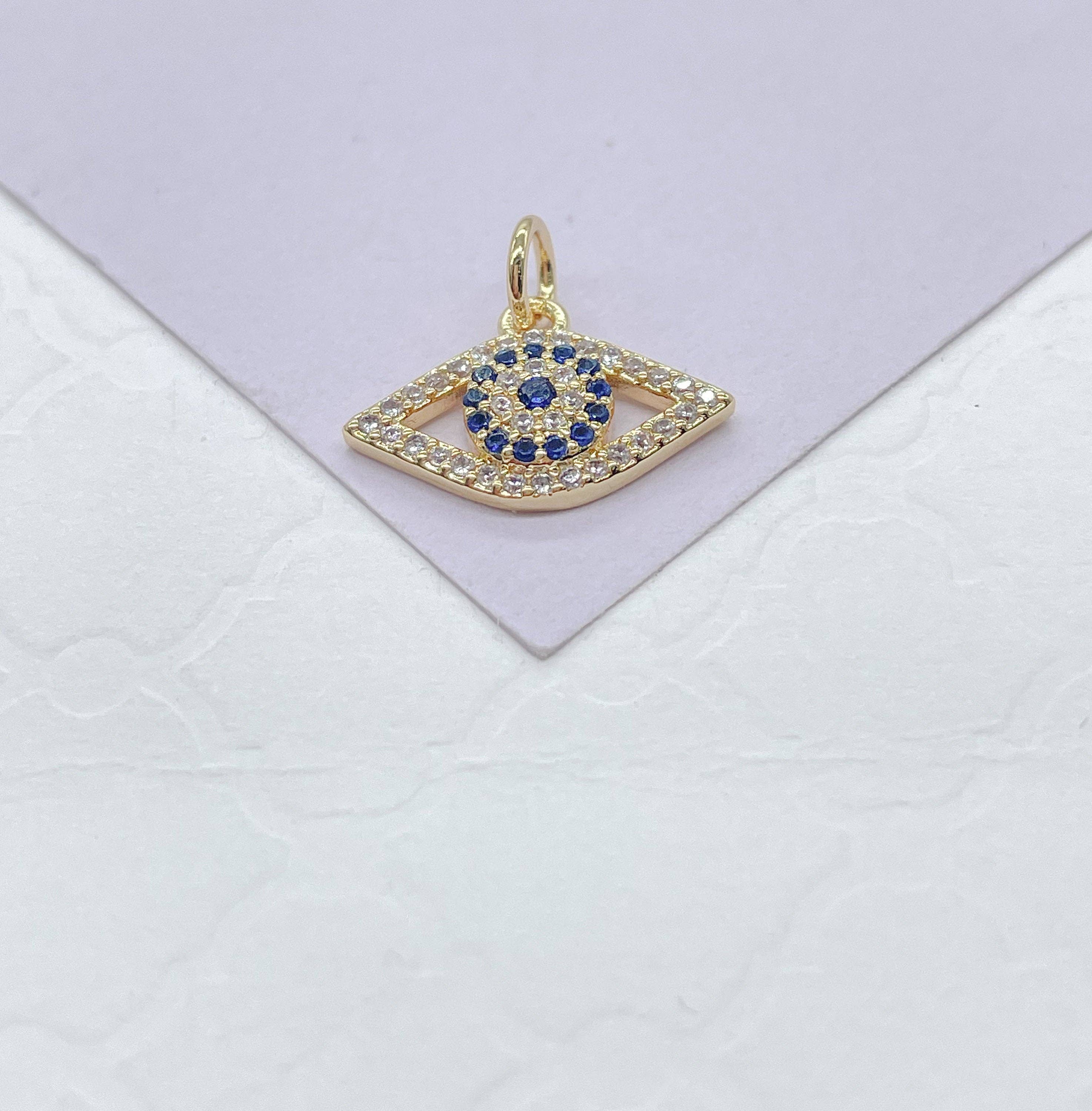 18k Gold Filled Dainty Mini CZ Evil Eye Charm, Available in 2 Styles: Classic Blue Eye